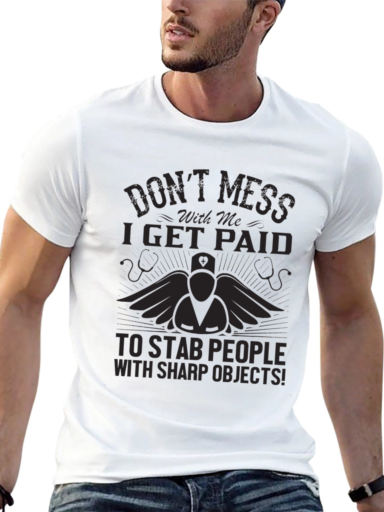Nurse Stab People Funny Black T-Shirt