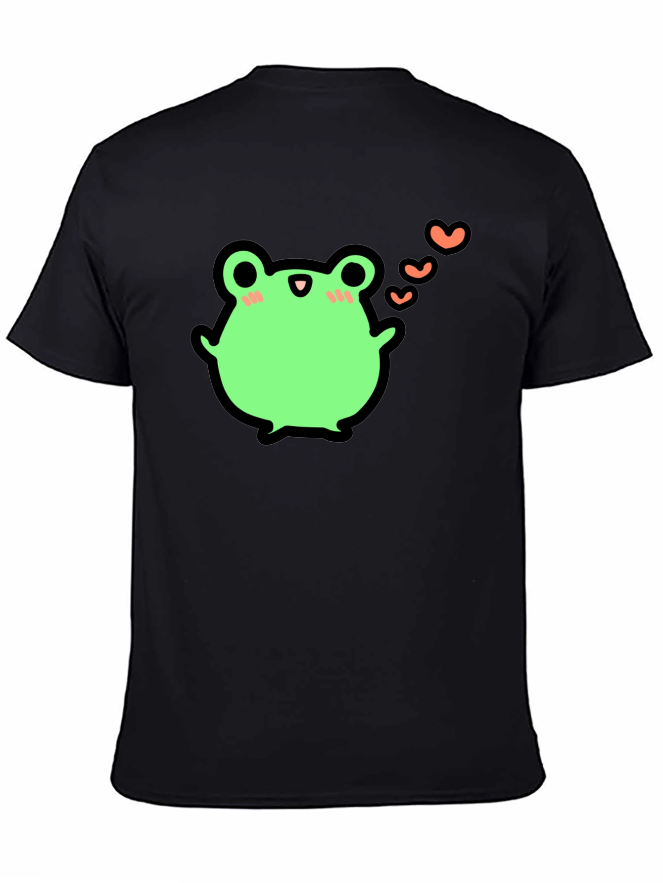 Cute Frog With Hearts Graphic Black T-Shirt
