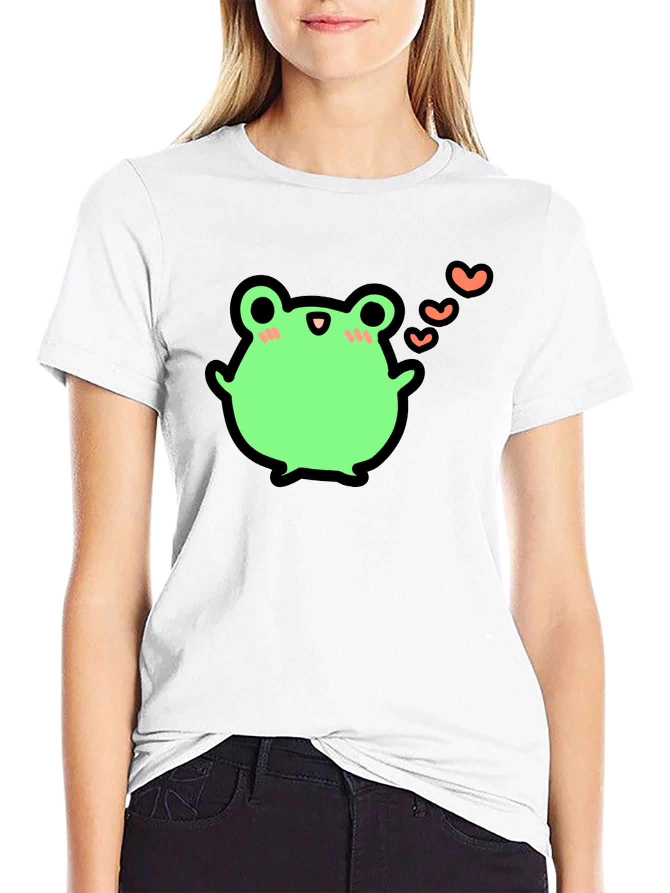 Cute Frog With Hearts Graphic Black T-Shirt