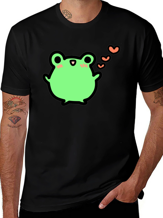 Cute Frog With Hearts Graphic Black T-Shirt