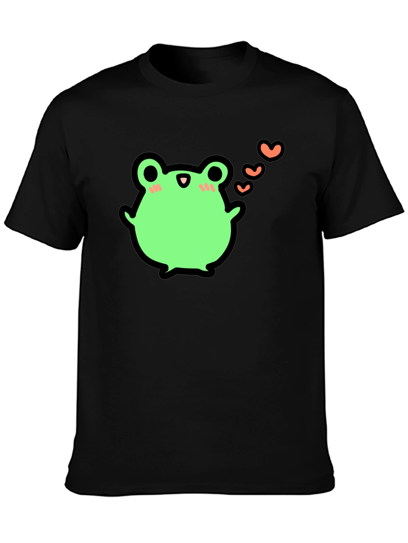 Cute Frog With Hearts Graphic Black T-Shirt