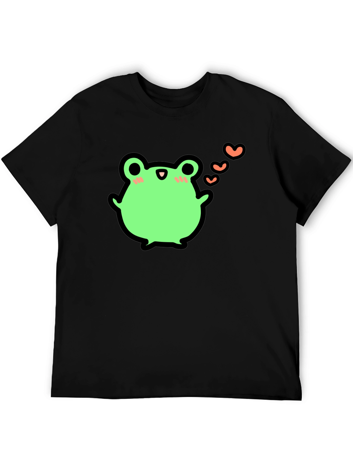 Cute Frog With Hearts Graphic Black T-Shirt