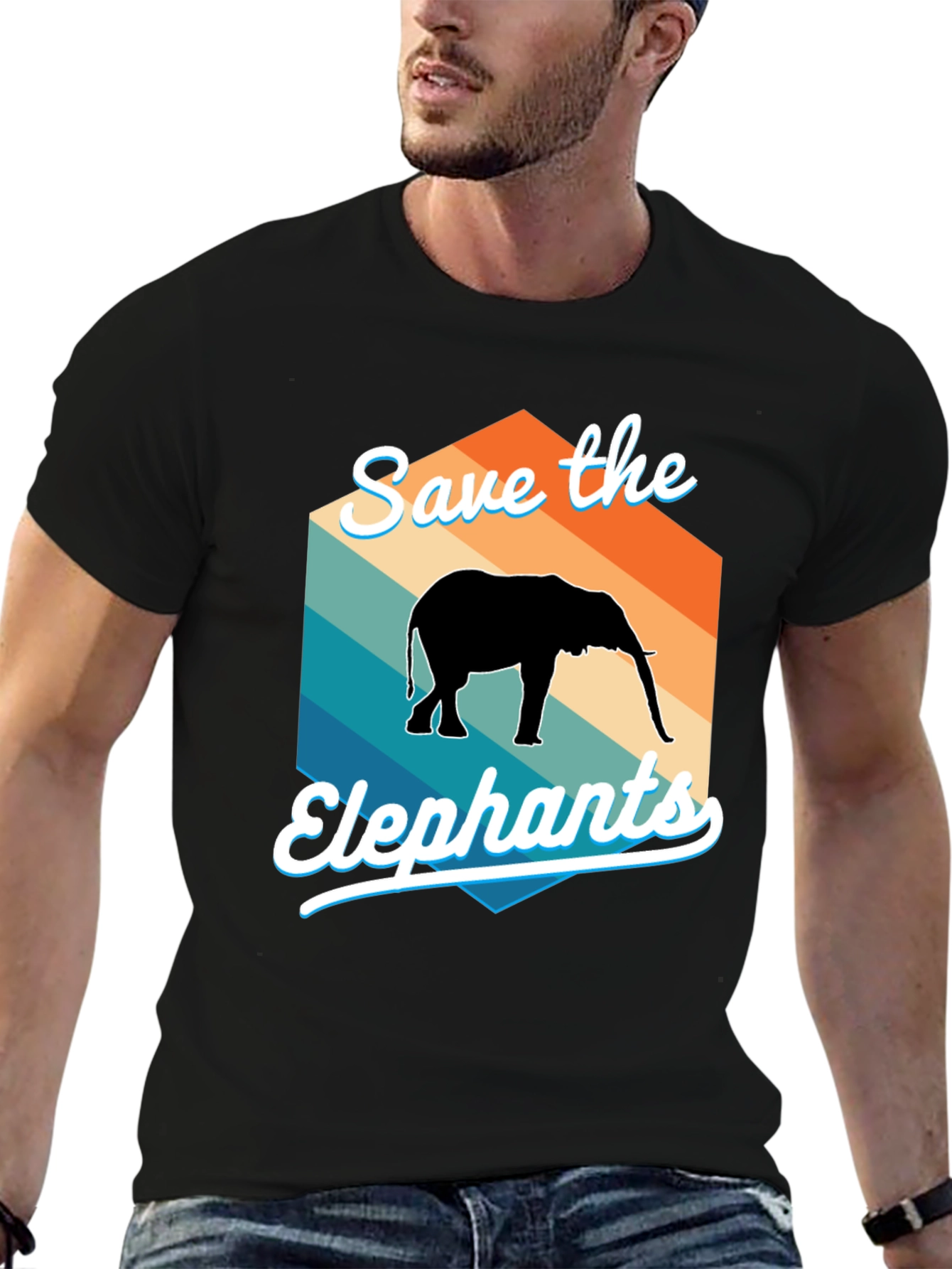 Save the Elephants Retro Style Graphic T-Shirt