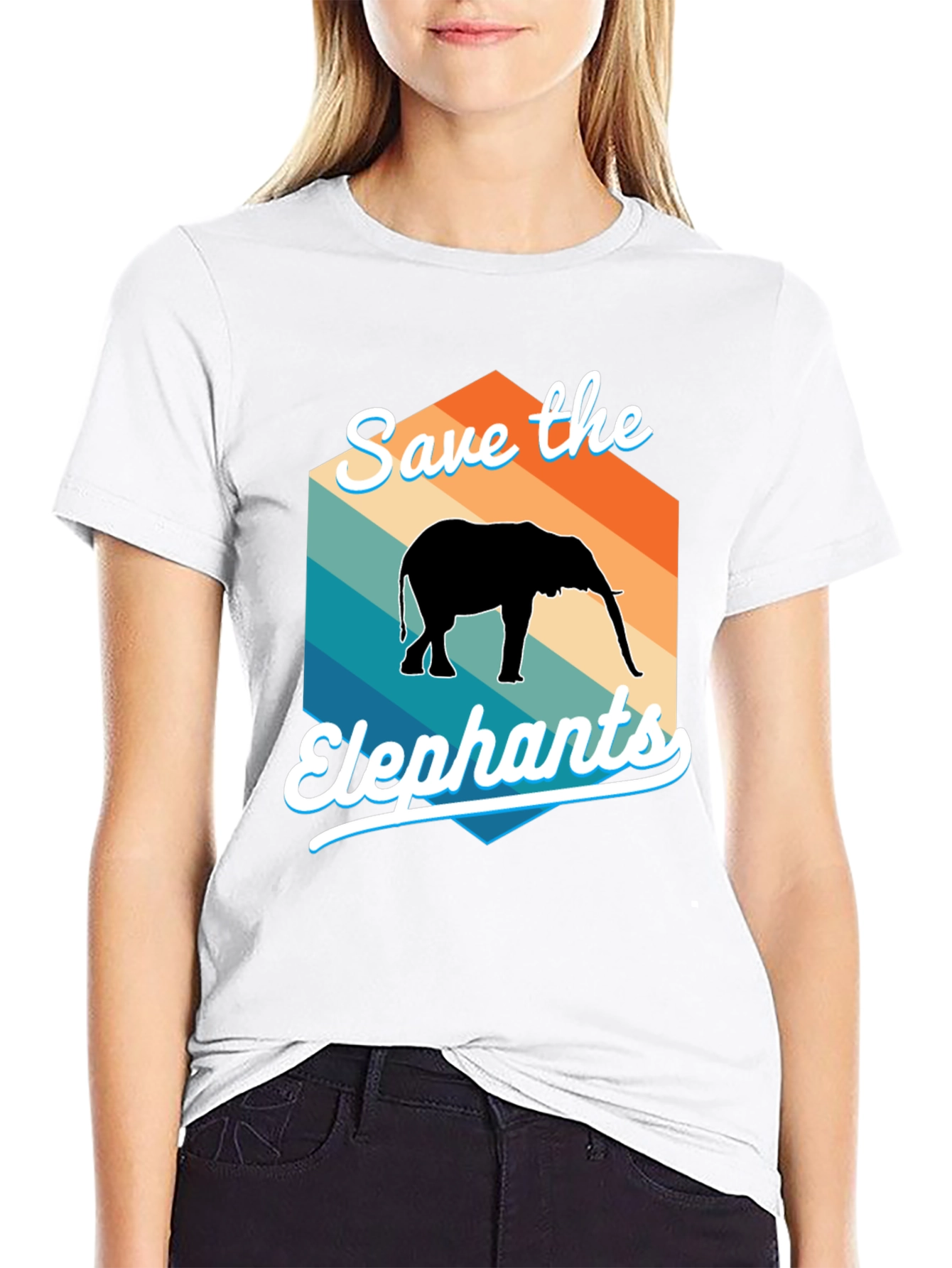 Save the Elephants Retro Style Graphic T-Shirt