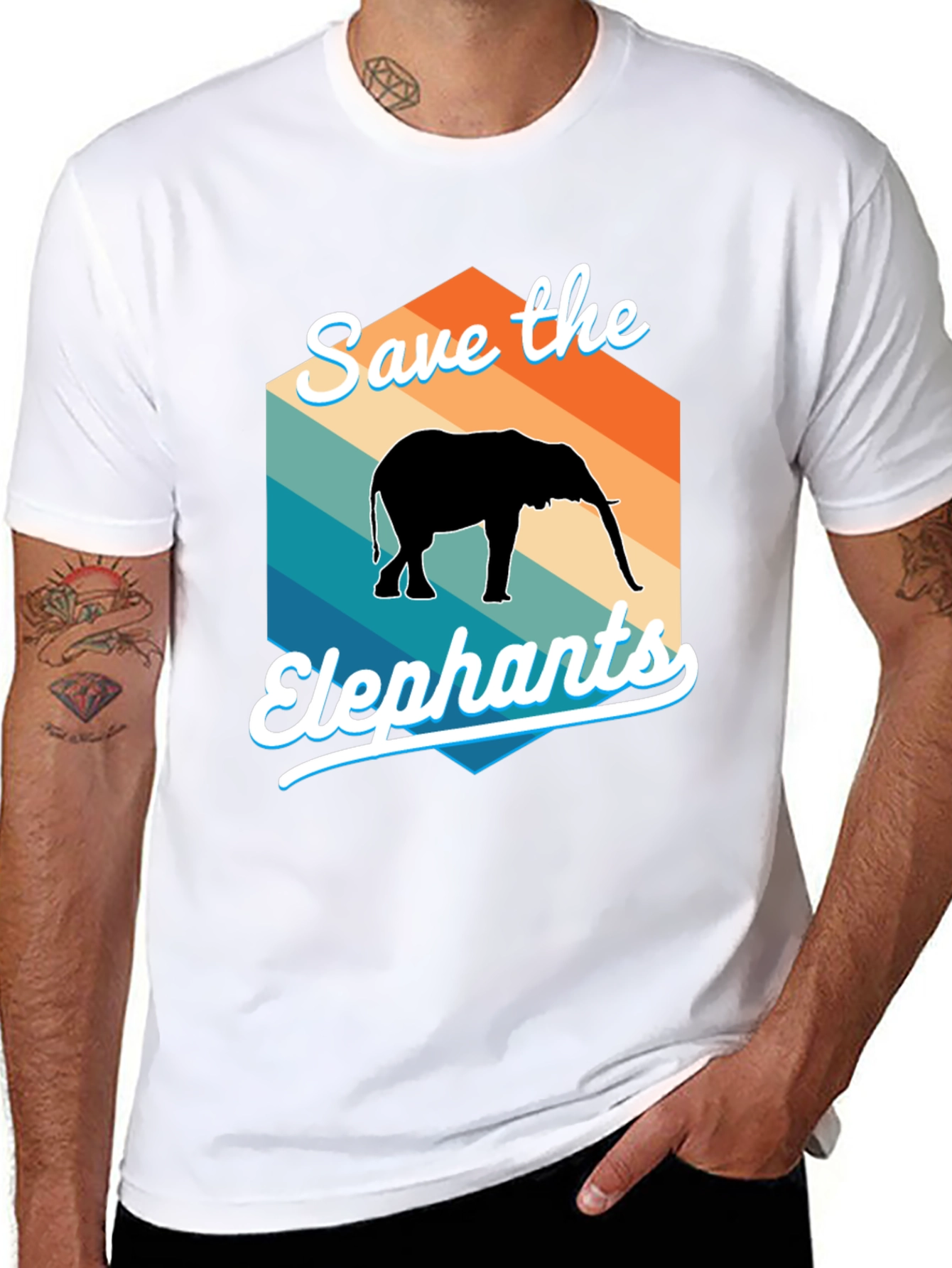 Save the Elephants Retro Style Graphic T-Shirt