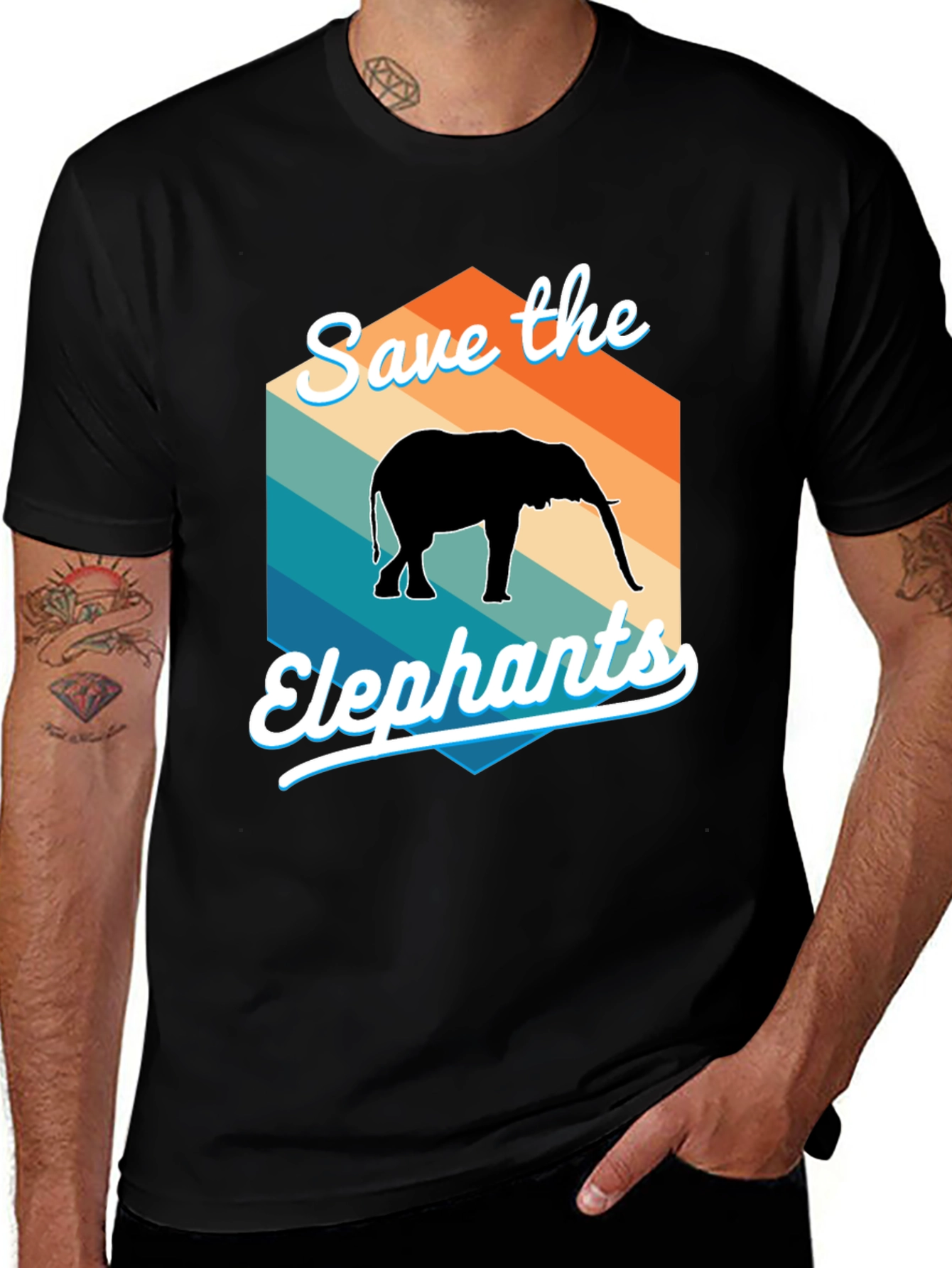 Save the Elephants Retro Style Graphic T-Shirt