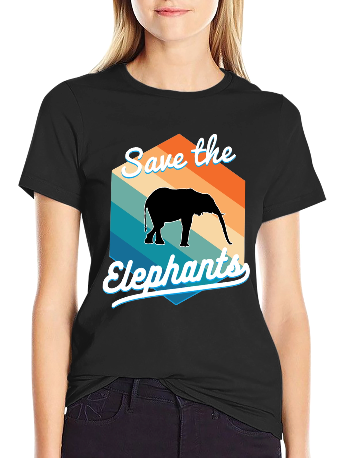Save the Elephants Retro Style Graphic T-Shirt