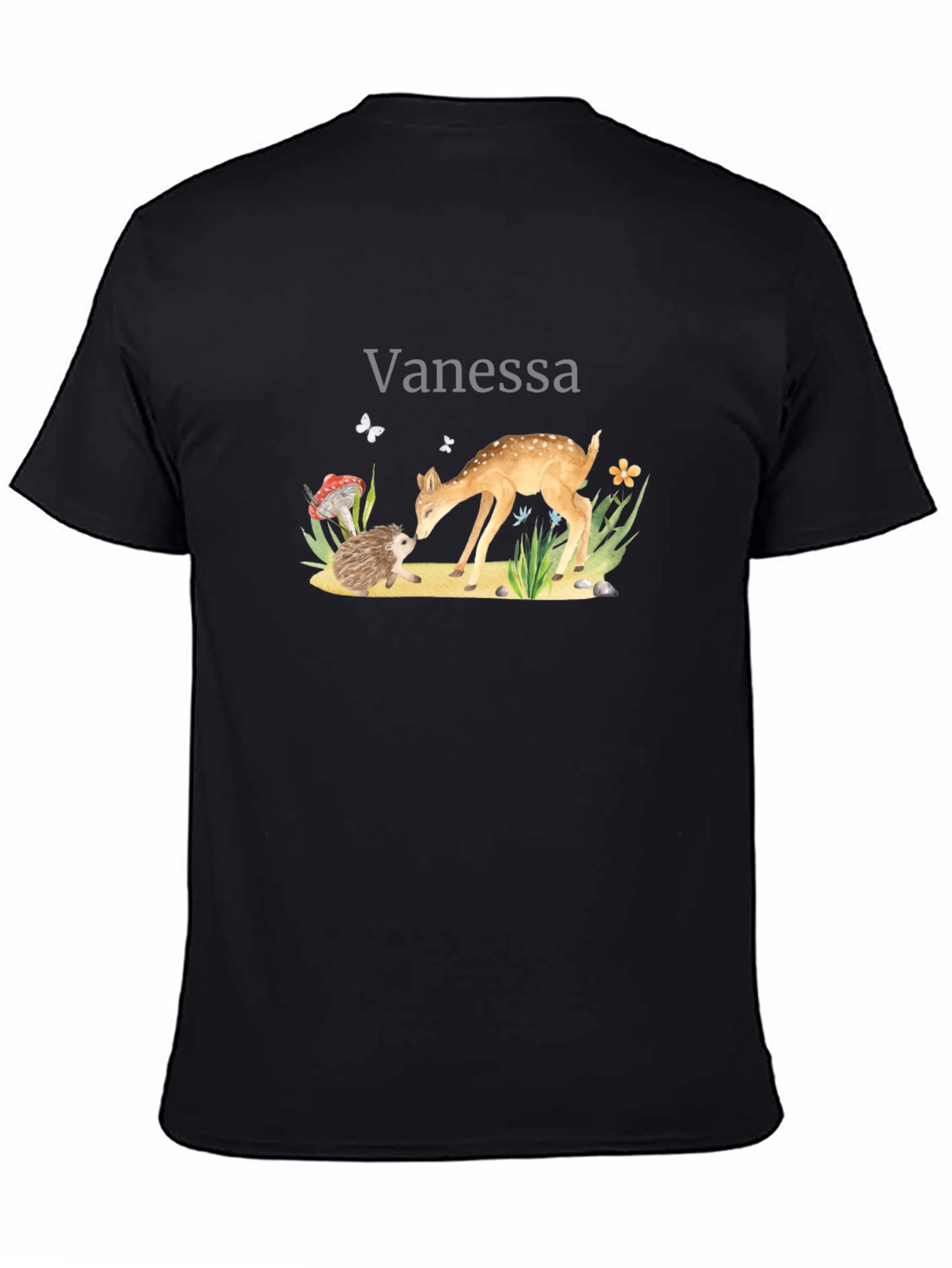 Vanessas Woodland Friends Black T-Shirt