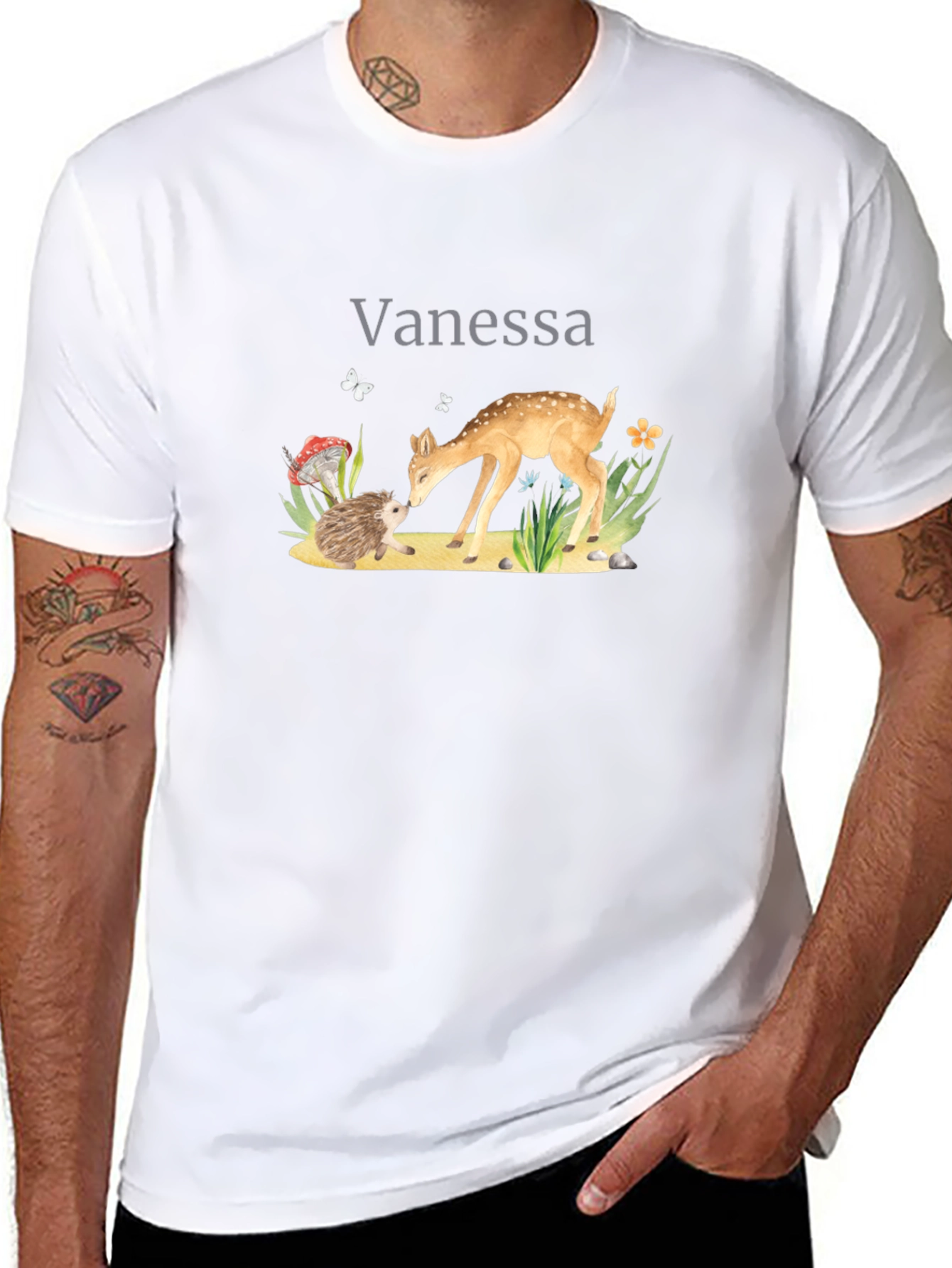 Vanessas Woodland Friends Black T-Shirt
