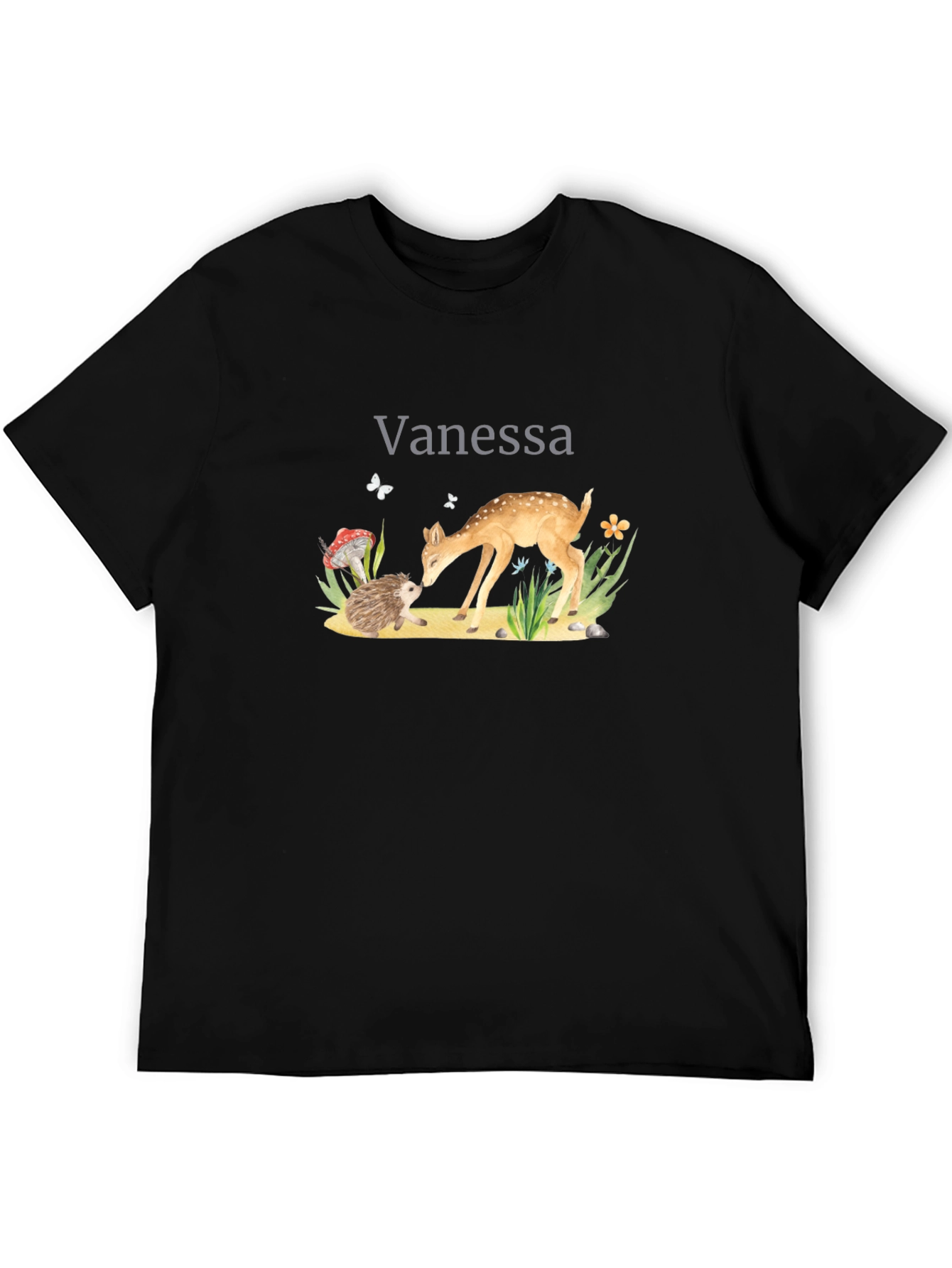 Vanessas Woodland Friends Black T-Shirt