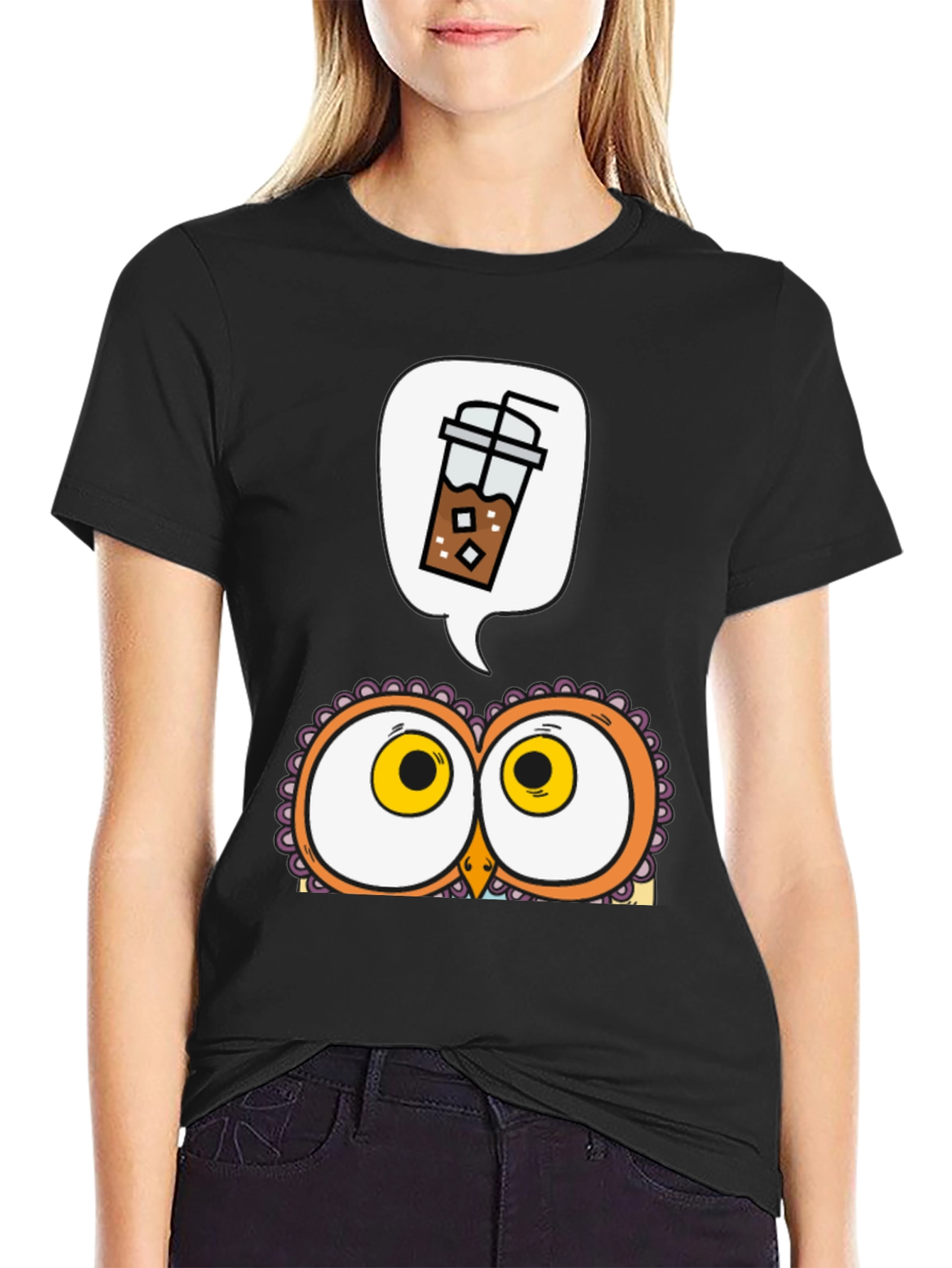 Iced Coffee Owl Graphic T-Shirt
