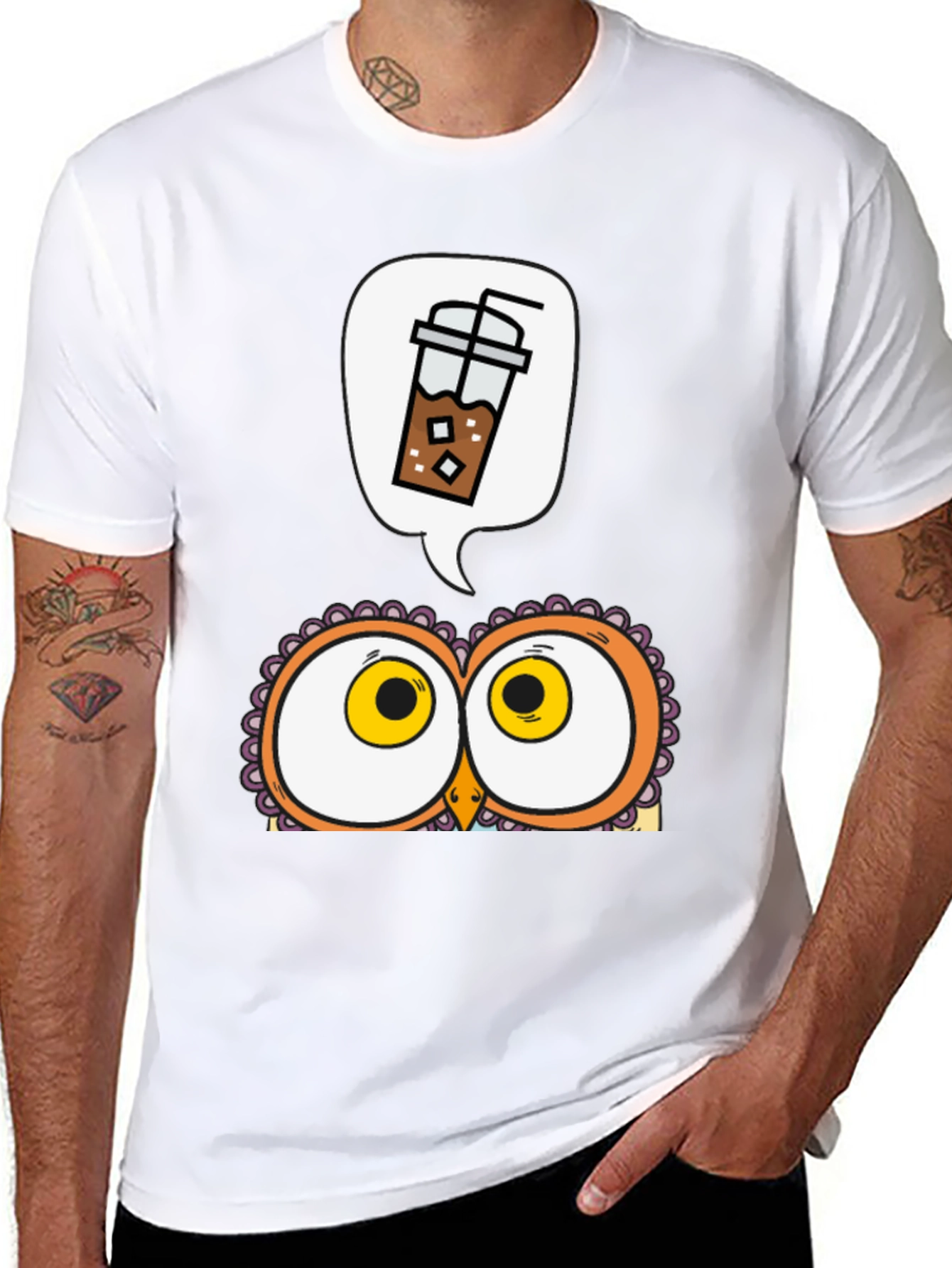 Iced Coffee Owl Graphic T-Shirt