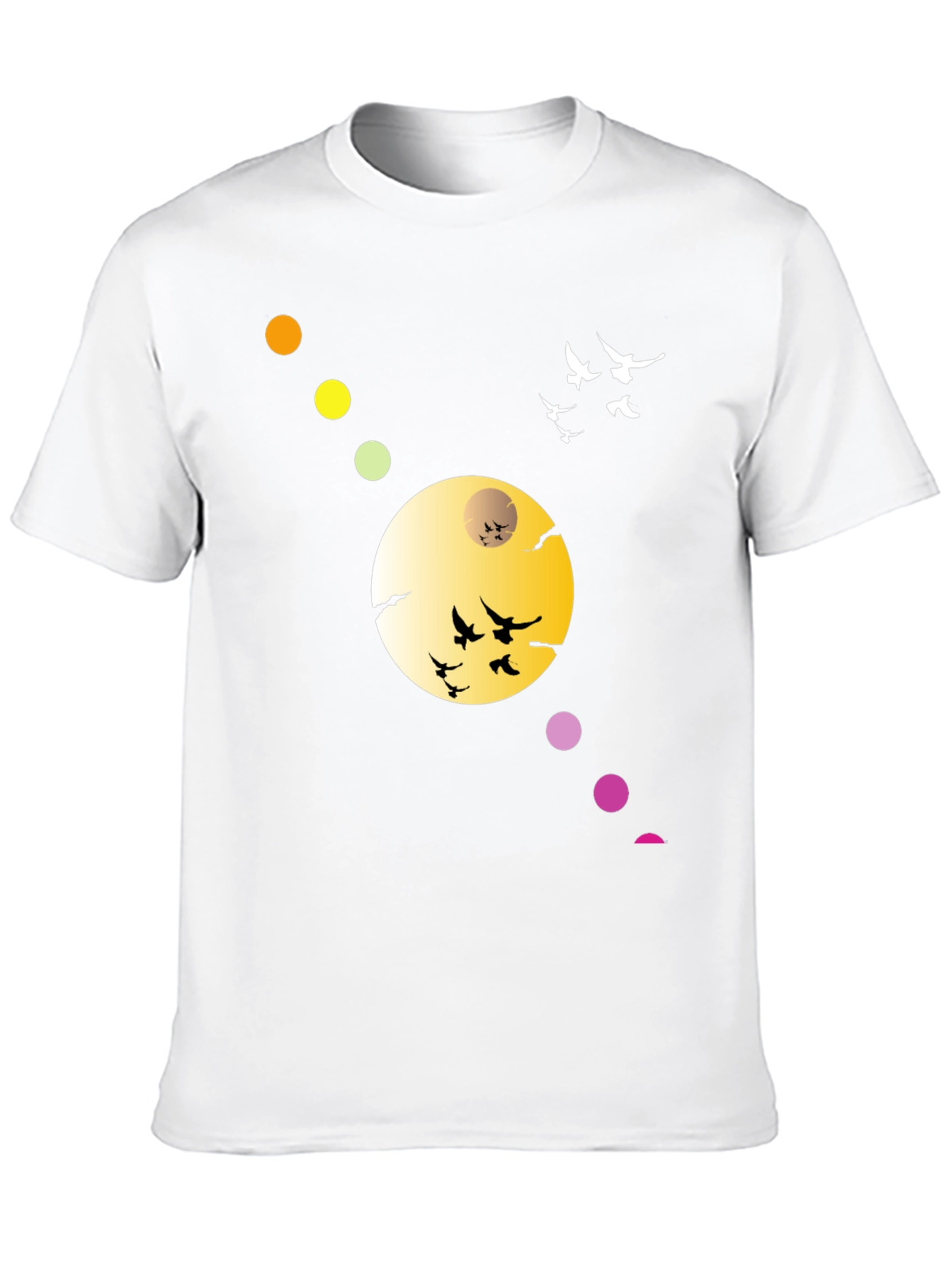 Black T-Shirt with Abstract Moon & Birds Design