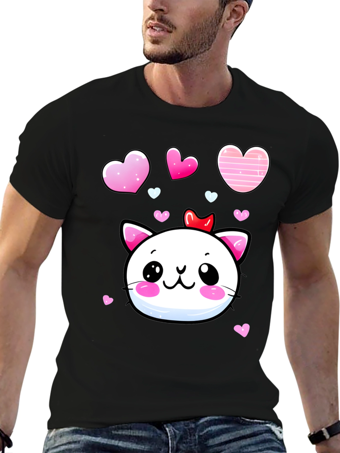Kawaii Cat Heart T-Shirt - Adorable Valentines Tee