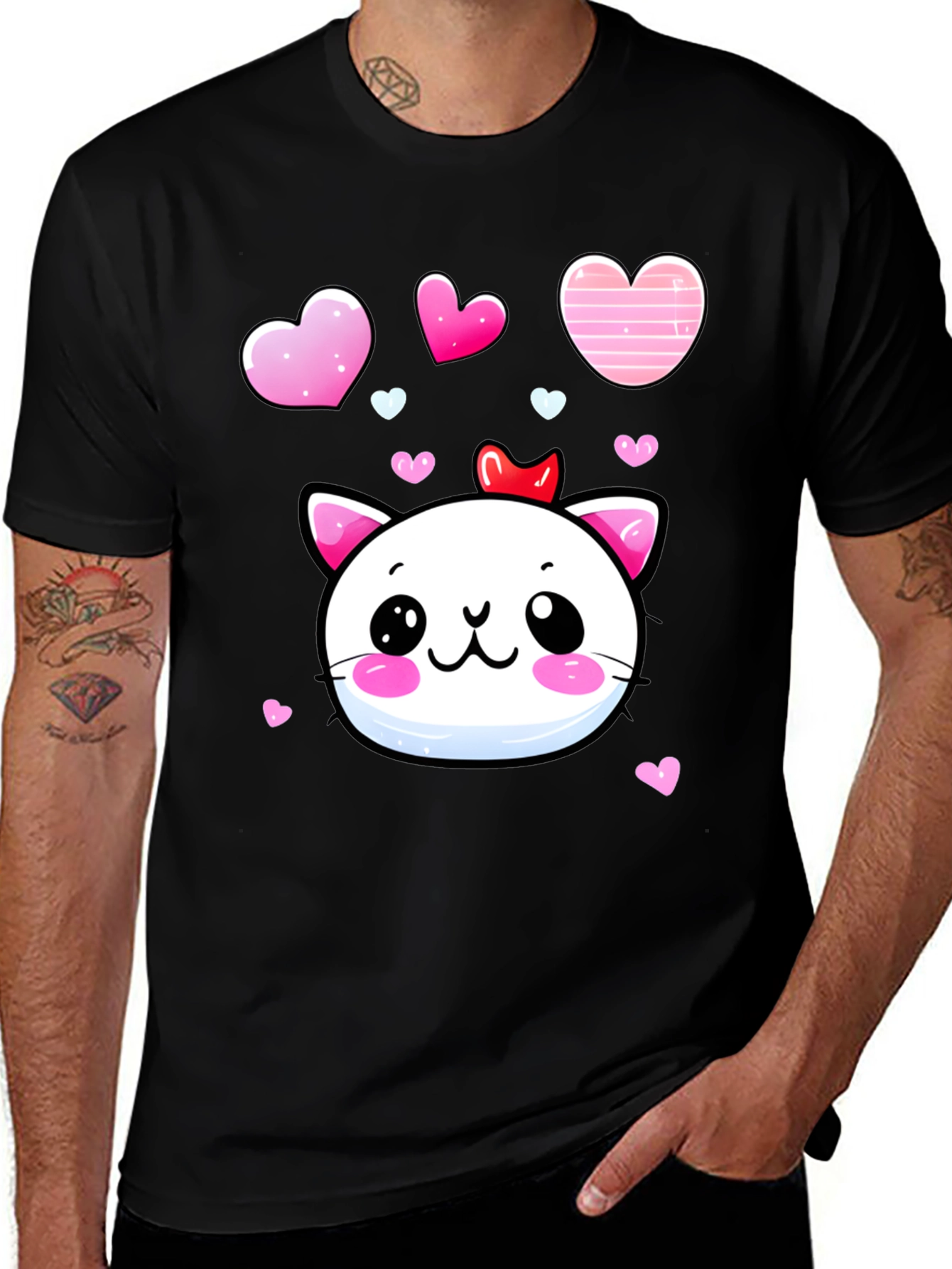 Kawaii Cat Heart T-Shirt - Adorable Valentines Tee