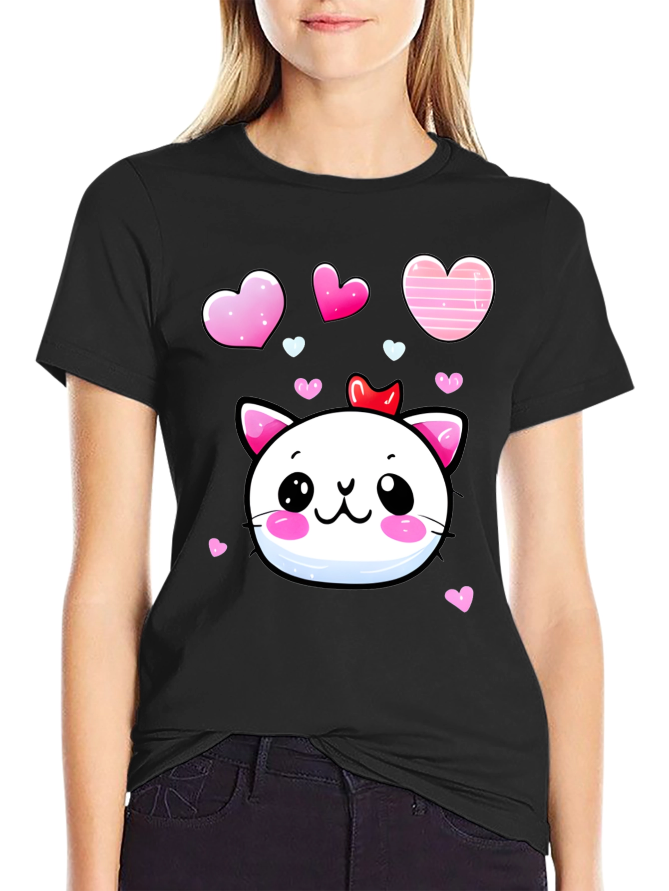Kawaii Cat Heart T-Shirt - Adorable Valentines Tee