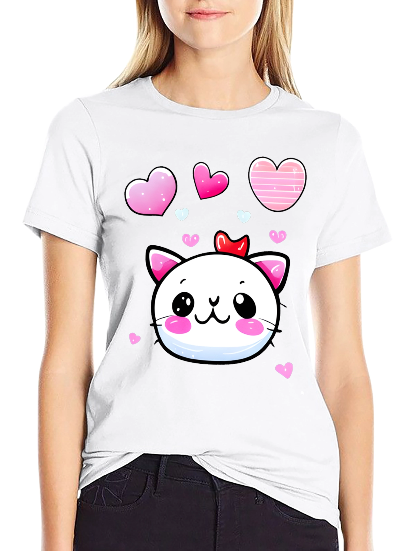 Kawaii Cat Heart T-Shirt - Adorable Valentines Tee