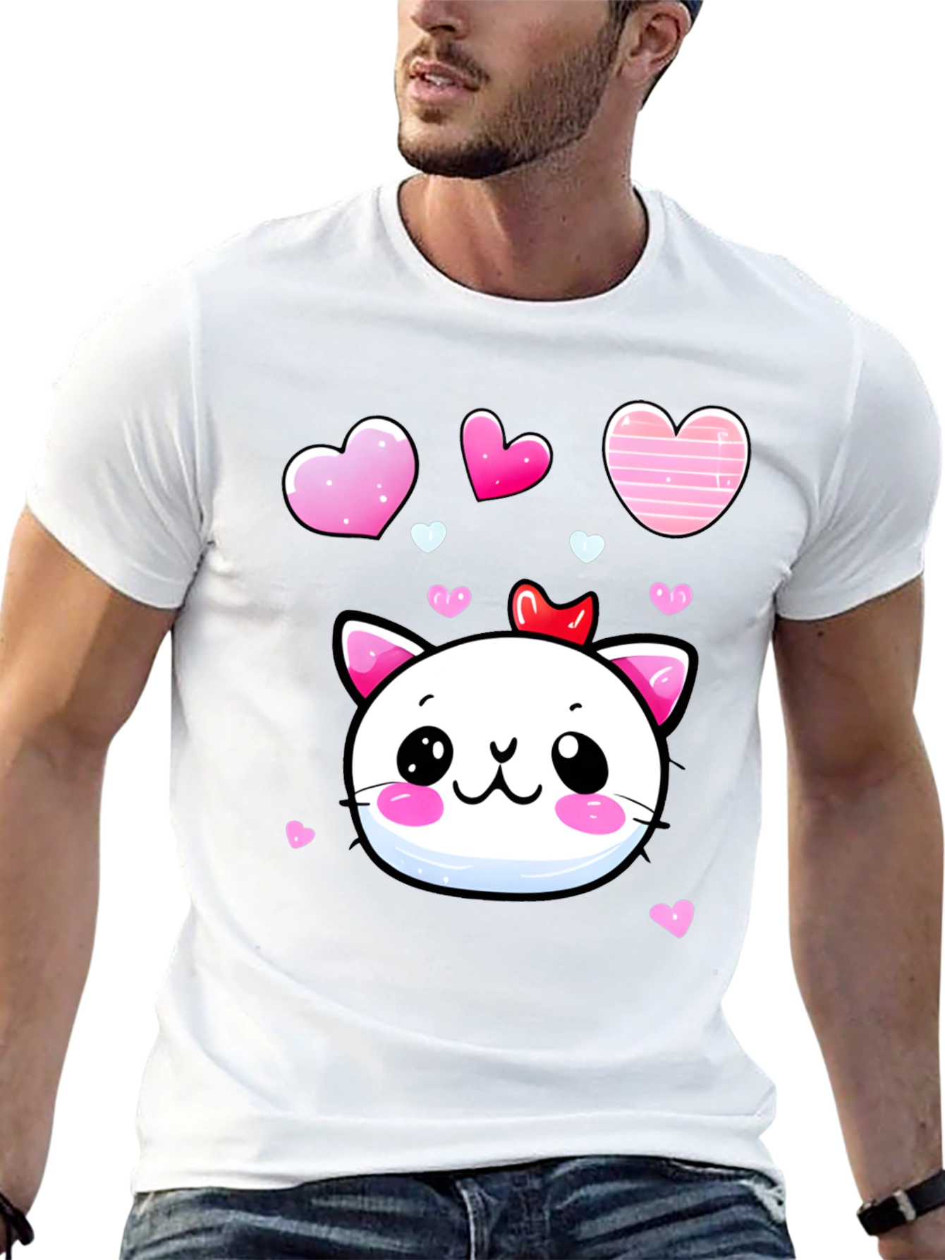 Kawaii Cat Heart T-Shirt - Adorable Valentines Tee