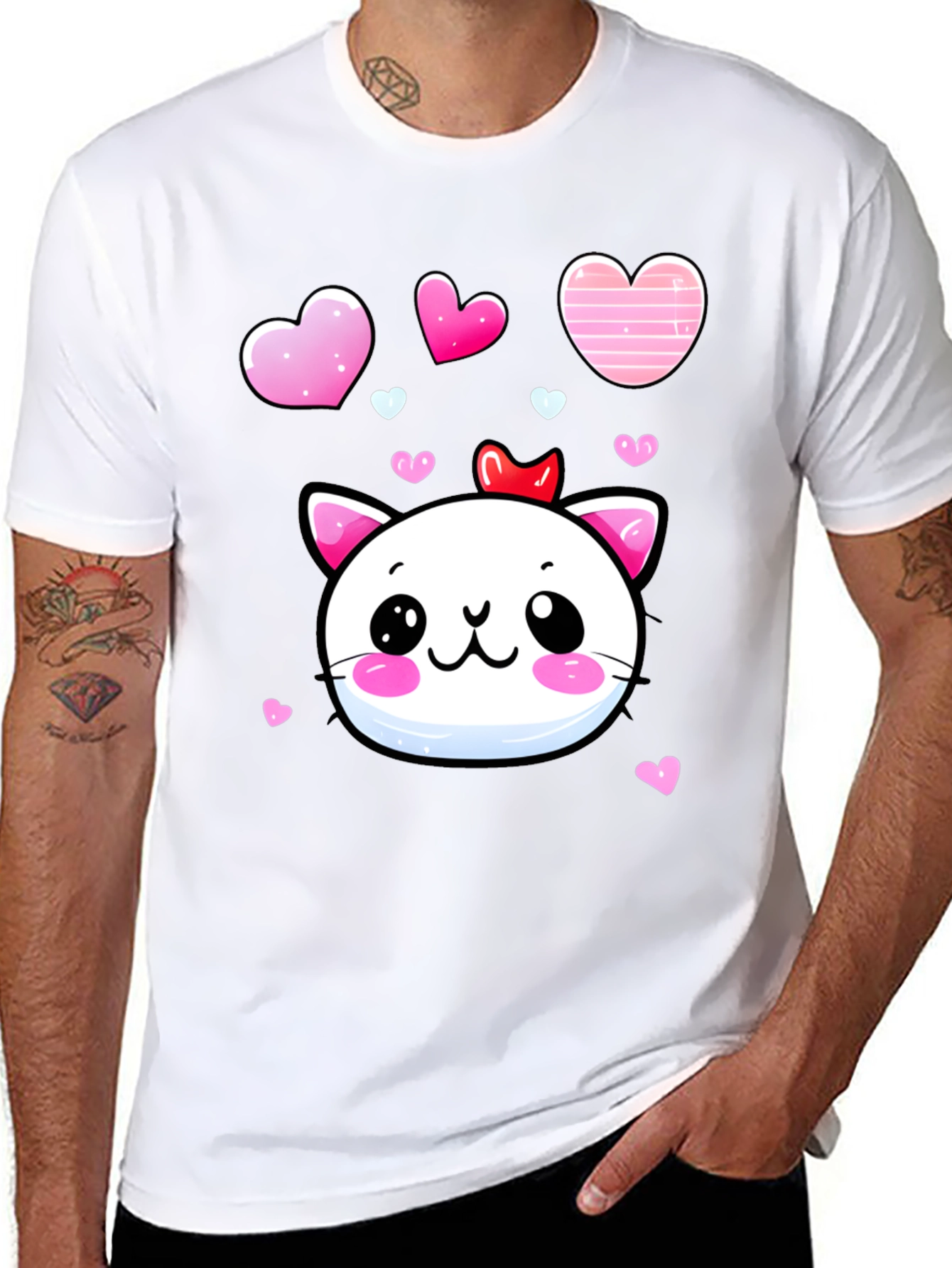 Kawaii Cat Heart T-Shirt - Adorable Valentines Tee