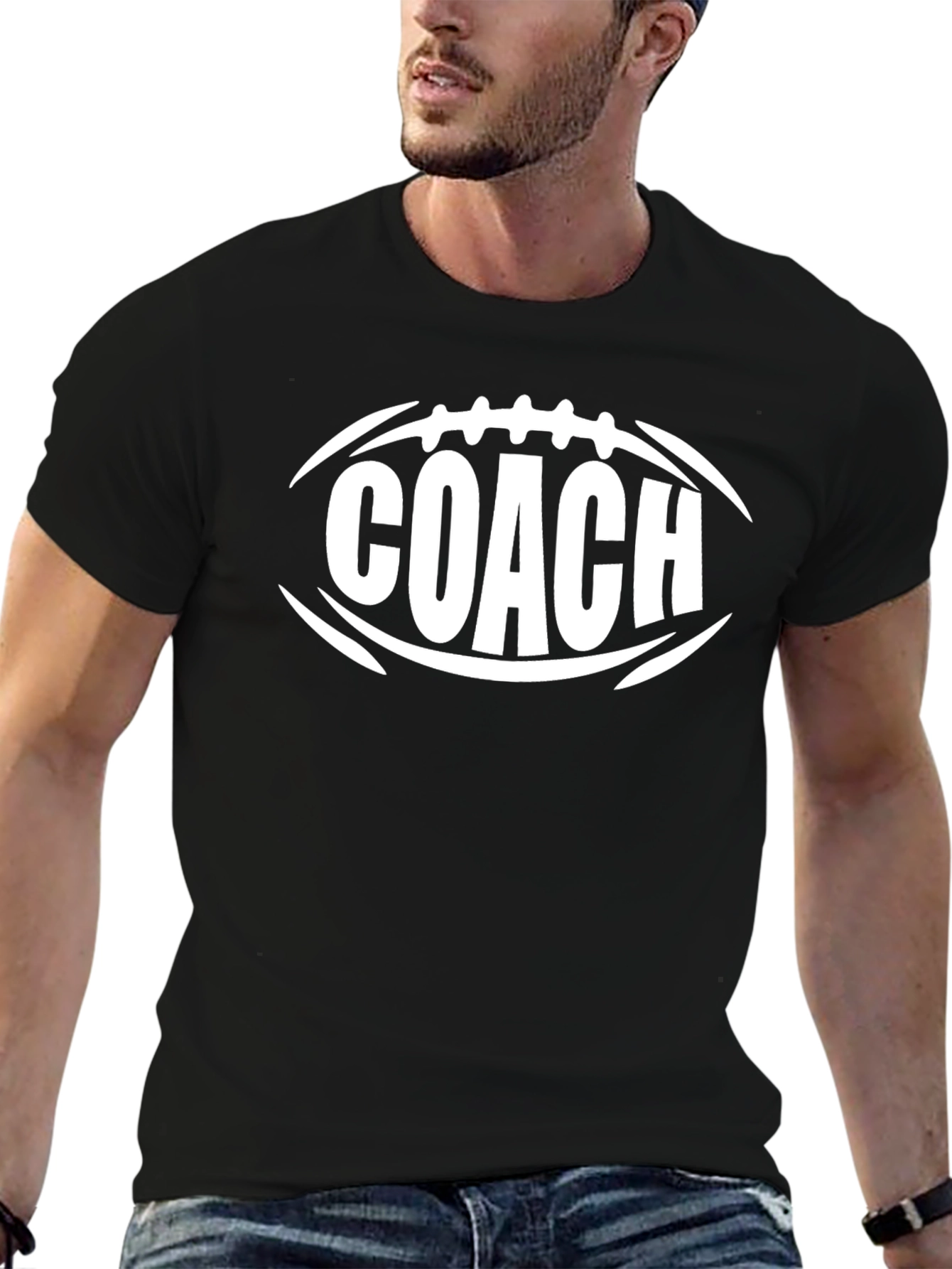 Coach Football T-Shirt - Black Cotton Graphic Tee