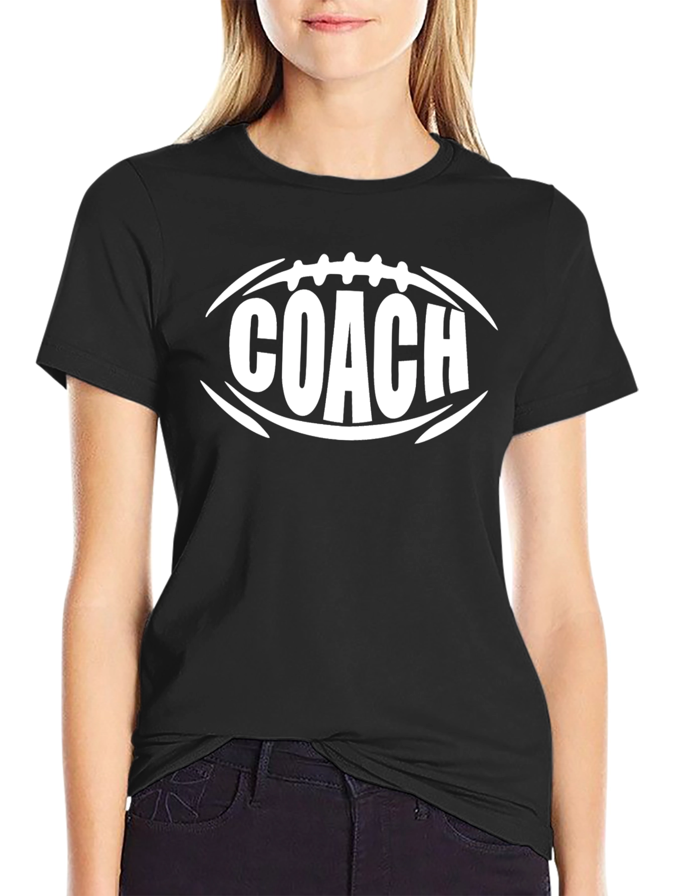Coach Football T-Shirt - Black Cotton Graphic Tee