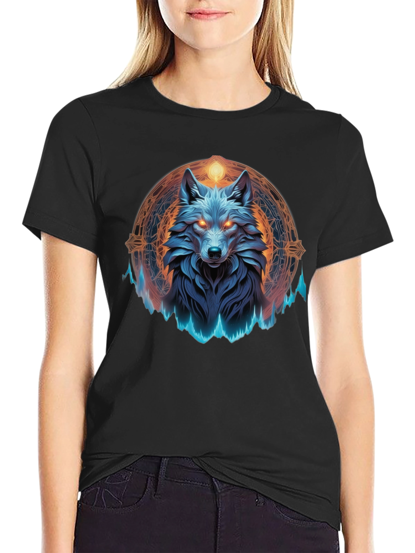 Mystic Wolf Graphic Tee - Black T-Shirt
