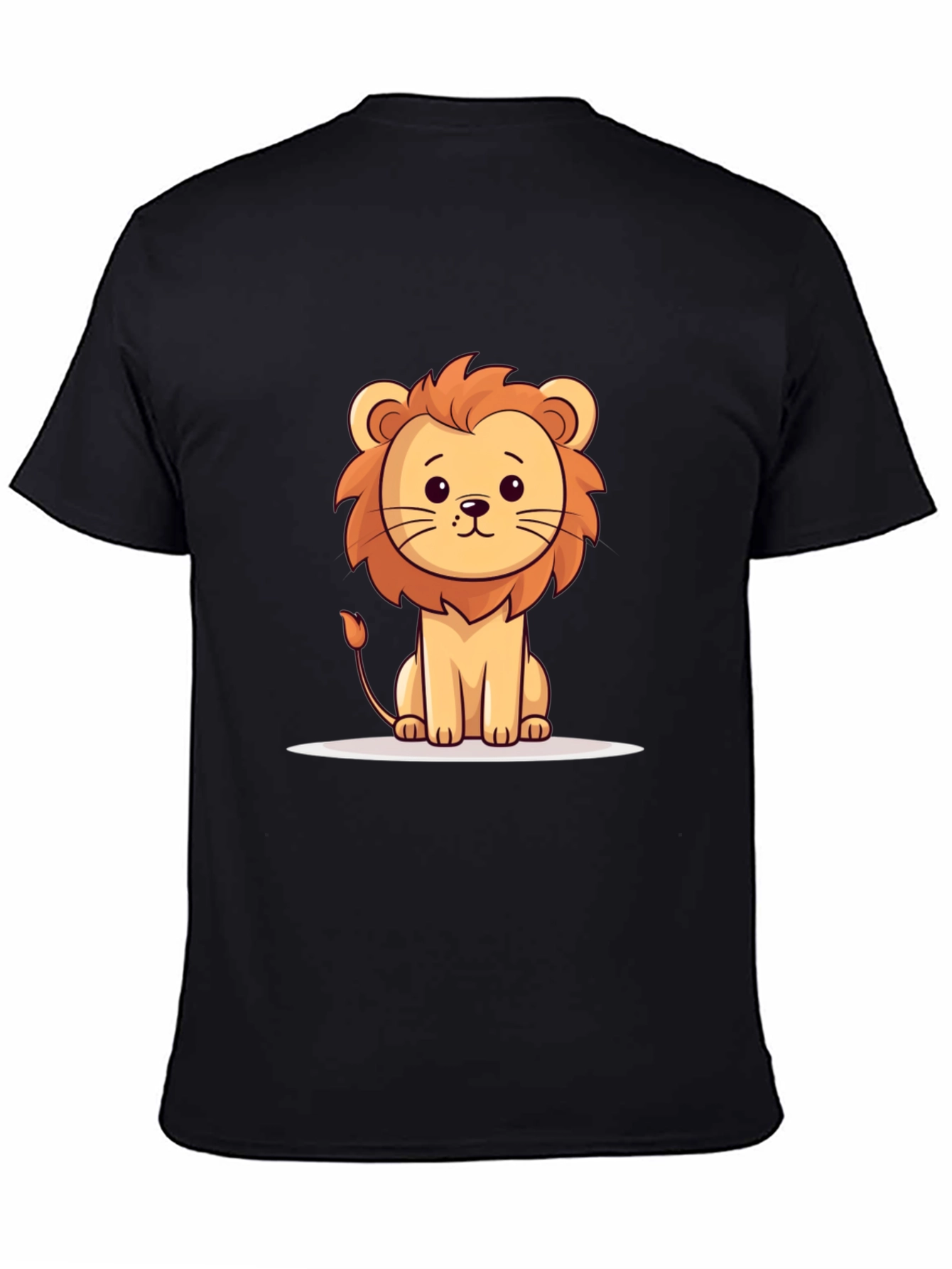 Cute Cartoon Lion Black T-Shirt