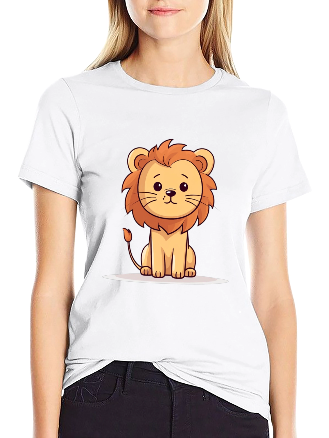 Cute Cartoon Lion Black T-Shirt
