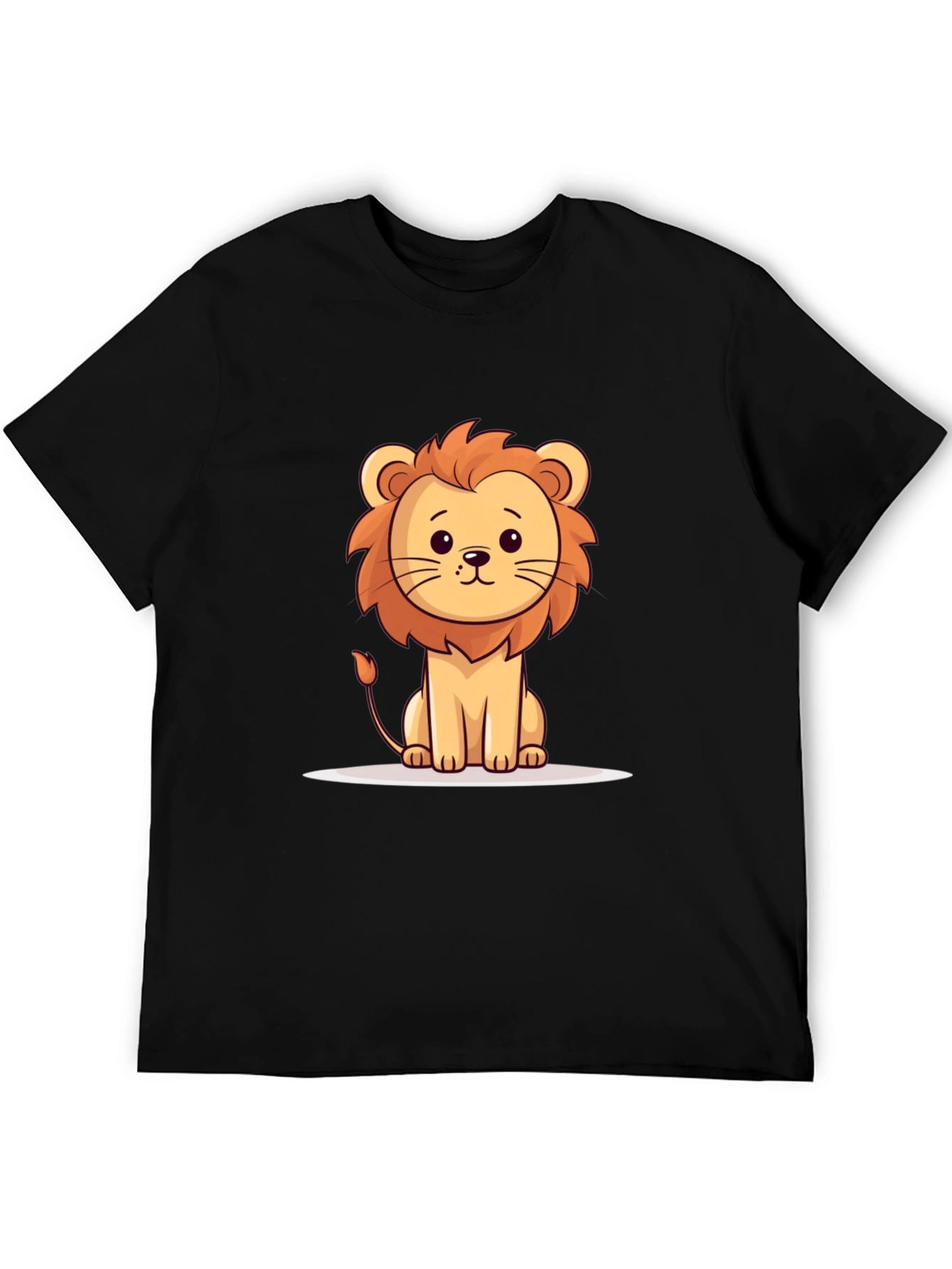 Cute Cartoon Lion Black T-Shirt