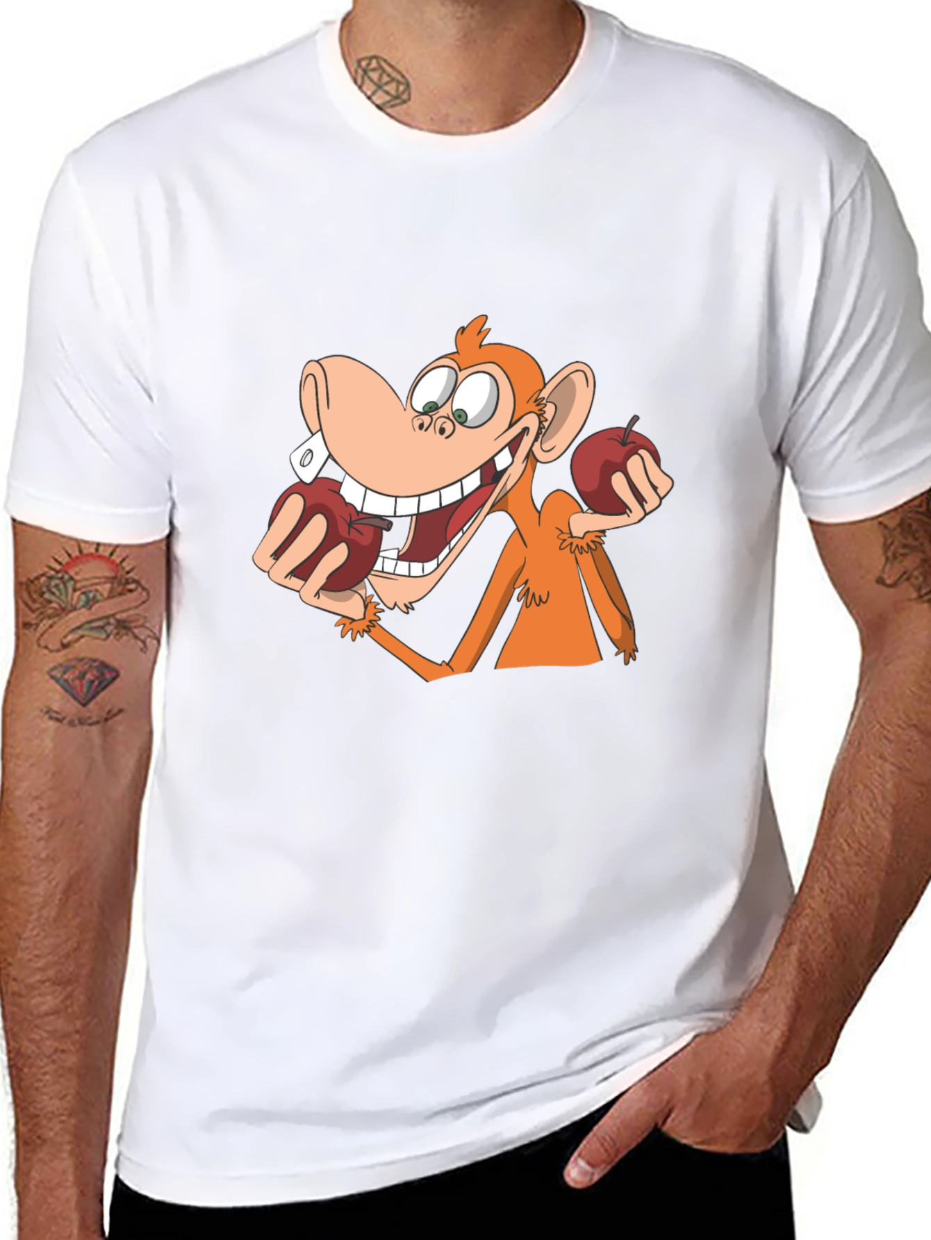 Funny Monkey with Apples Graphic T-Shirt