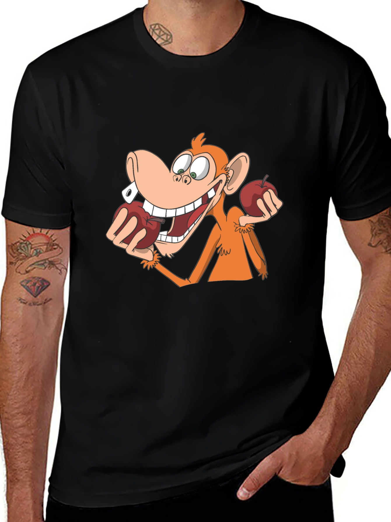 Funny Monkey with Apples Graphic T-Shirt