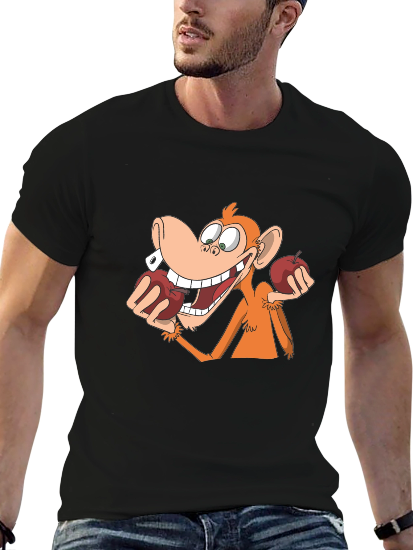 Funny Monkey with Apples Graphic T-Shirt