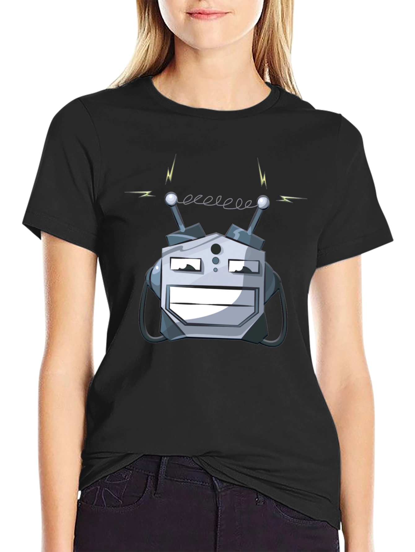 Robot Head Graphic Print Black T-Shirt