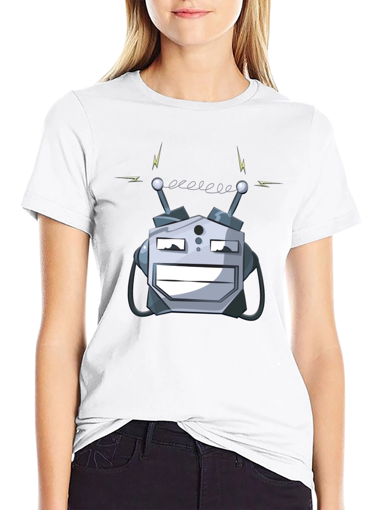 Robot Head Graphic Print Black T-Shirt