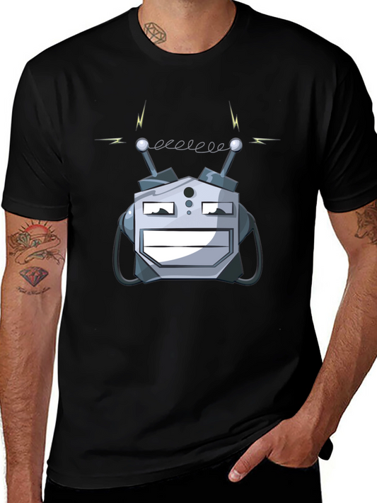 Robot Head Graphic Print Black T-Shirt