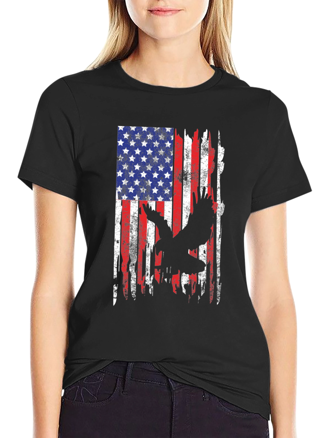 American Flag Eagle Black T-Shirt