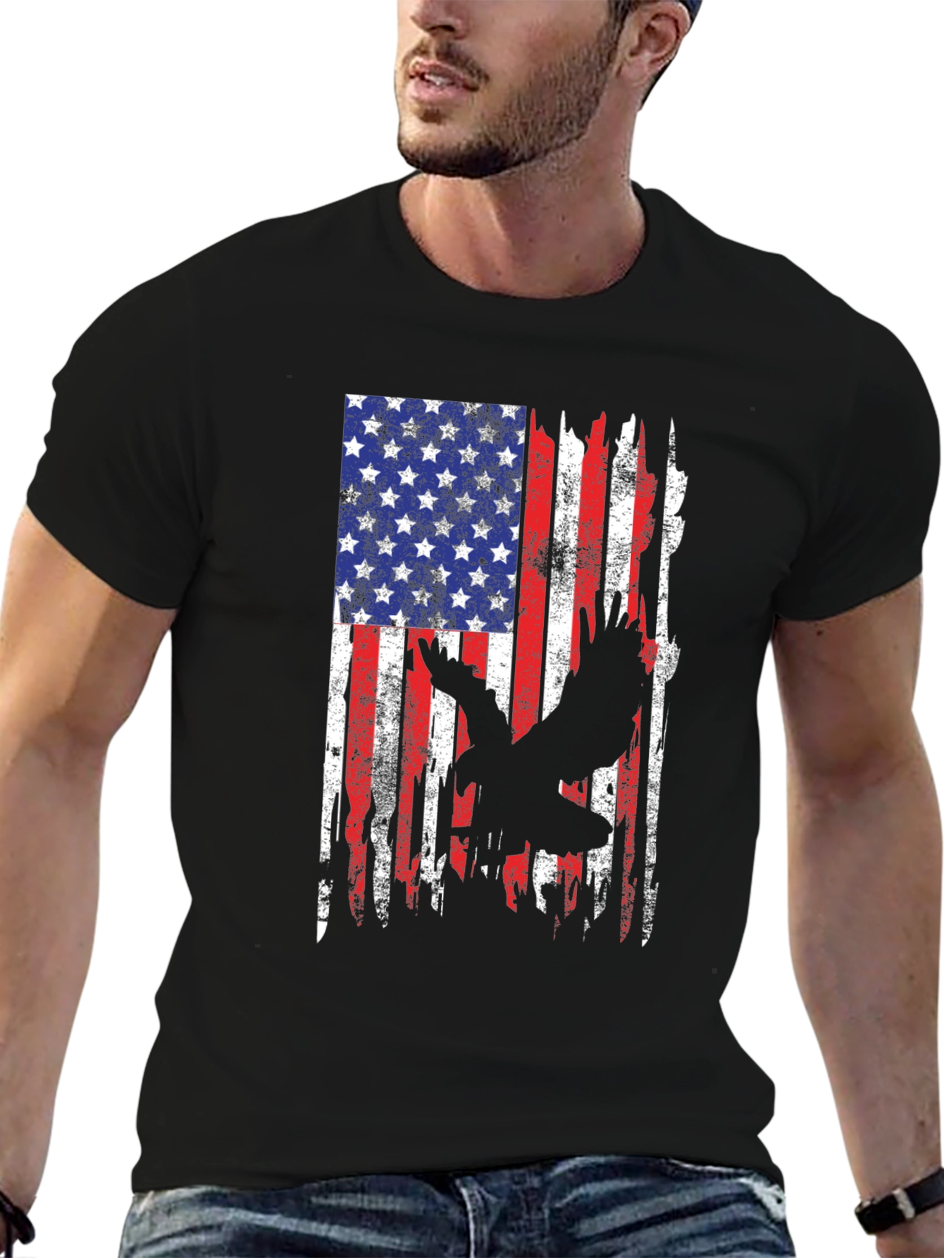 American Flag Eagle Black T-Shirt