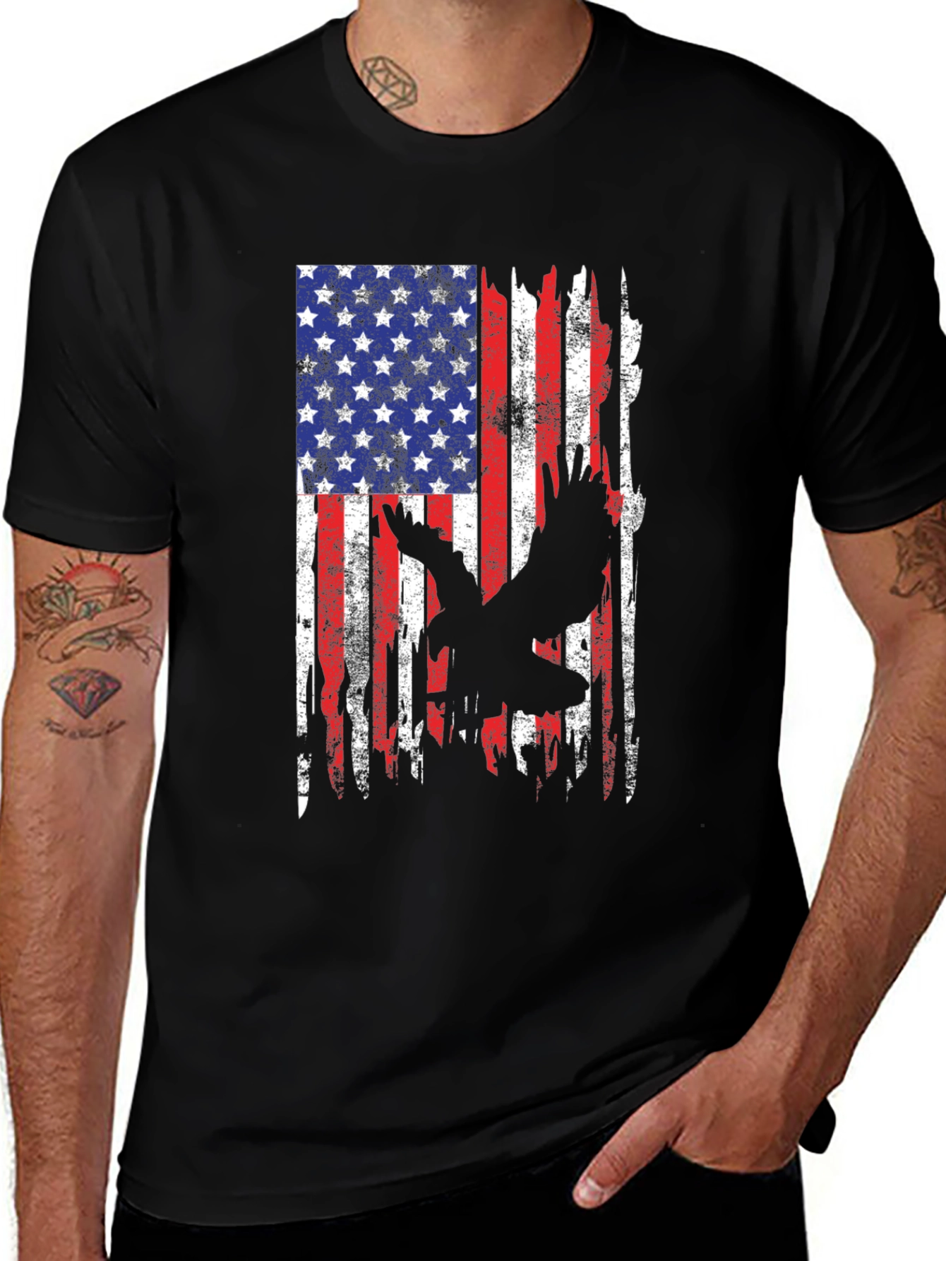American Flag Eagle Black T-Shirt