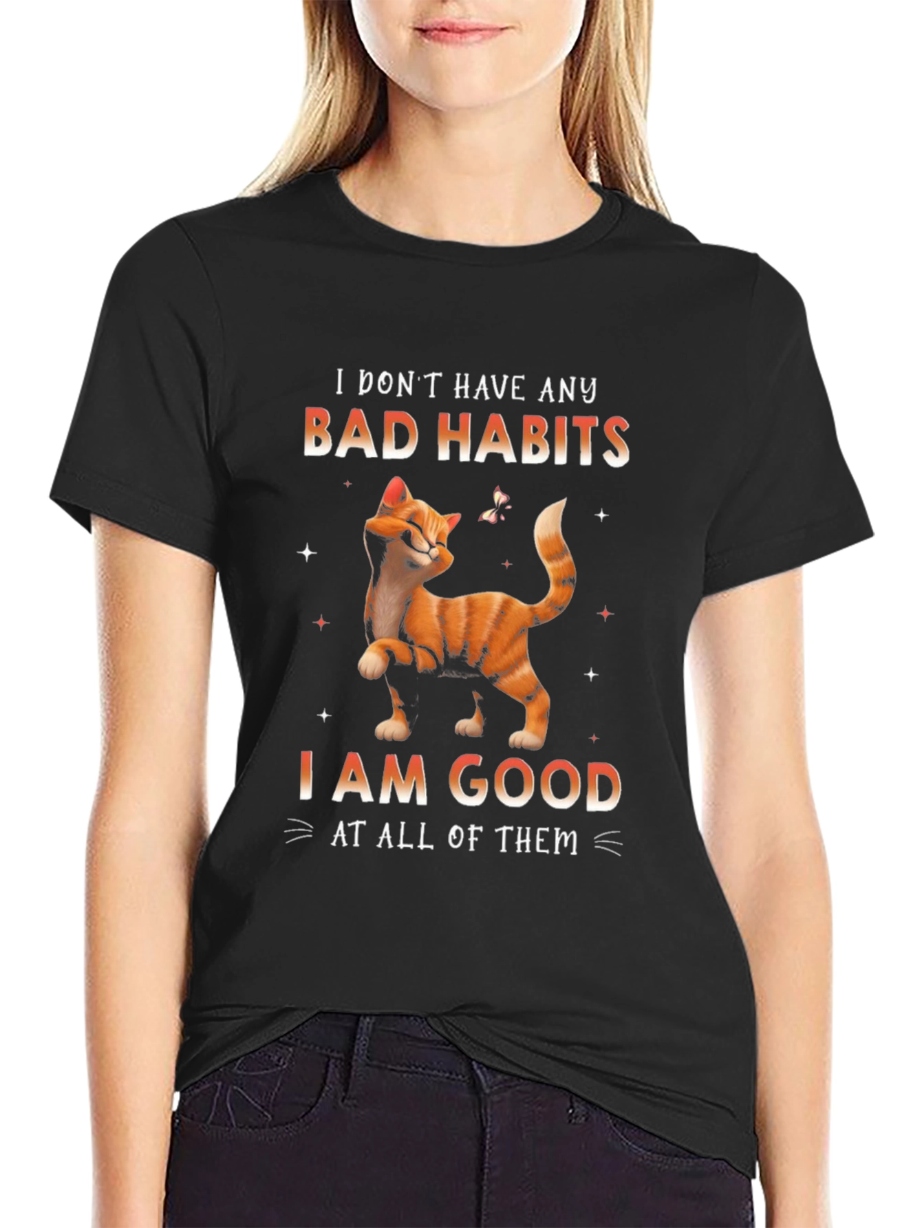 Funny Cat Bad Habits Graphic T-Shirt