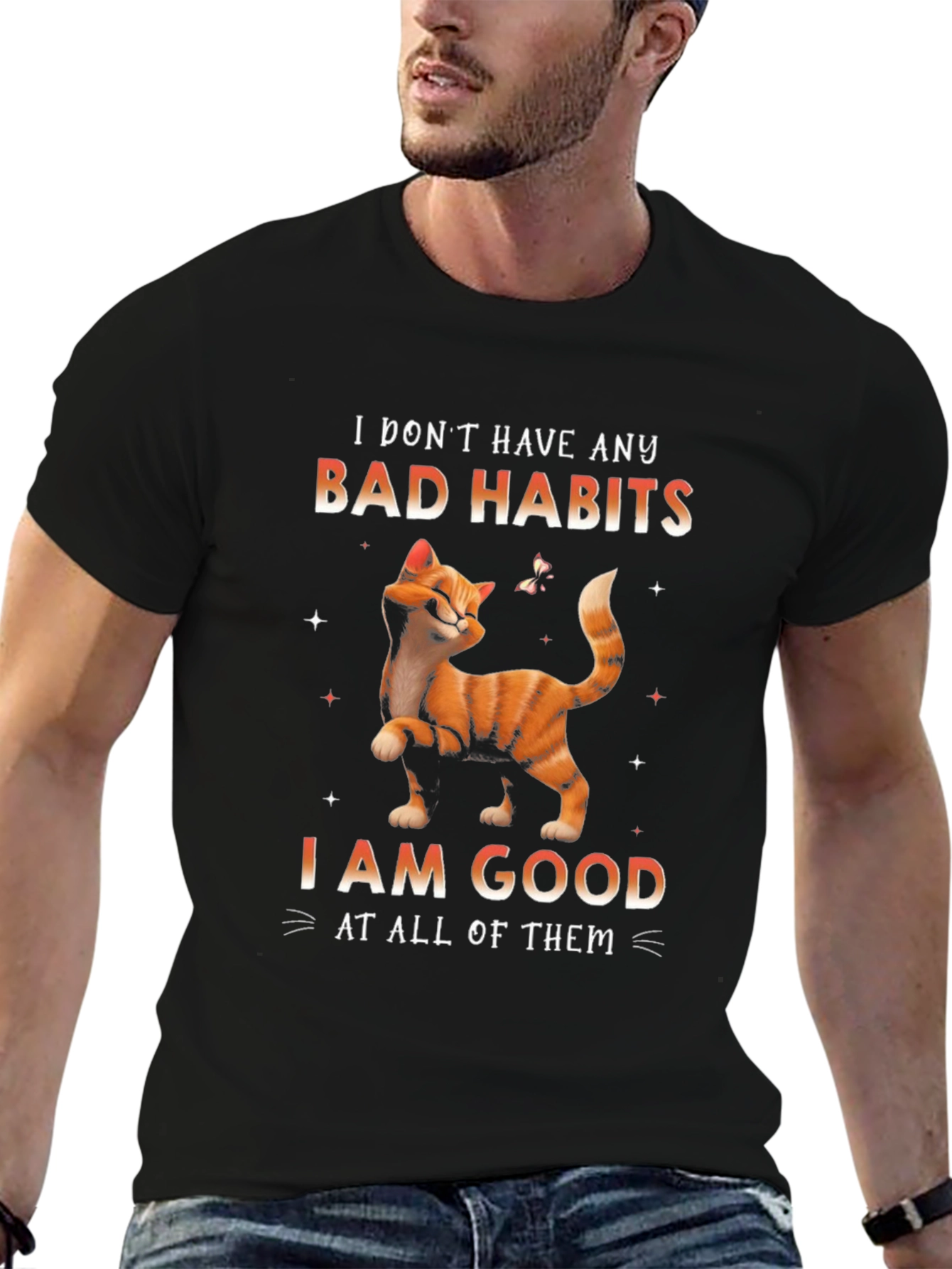 Funny Cat Bad Habits Graphic T-Shirt