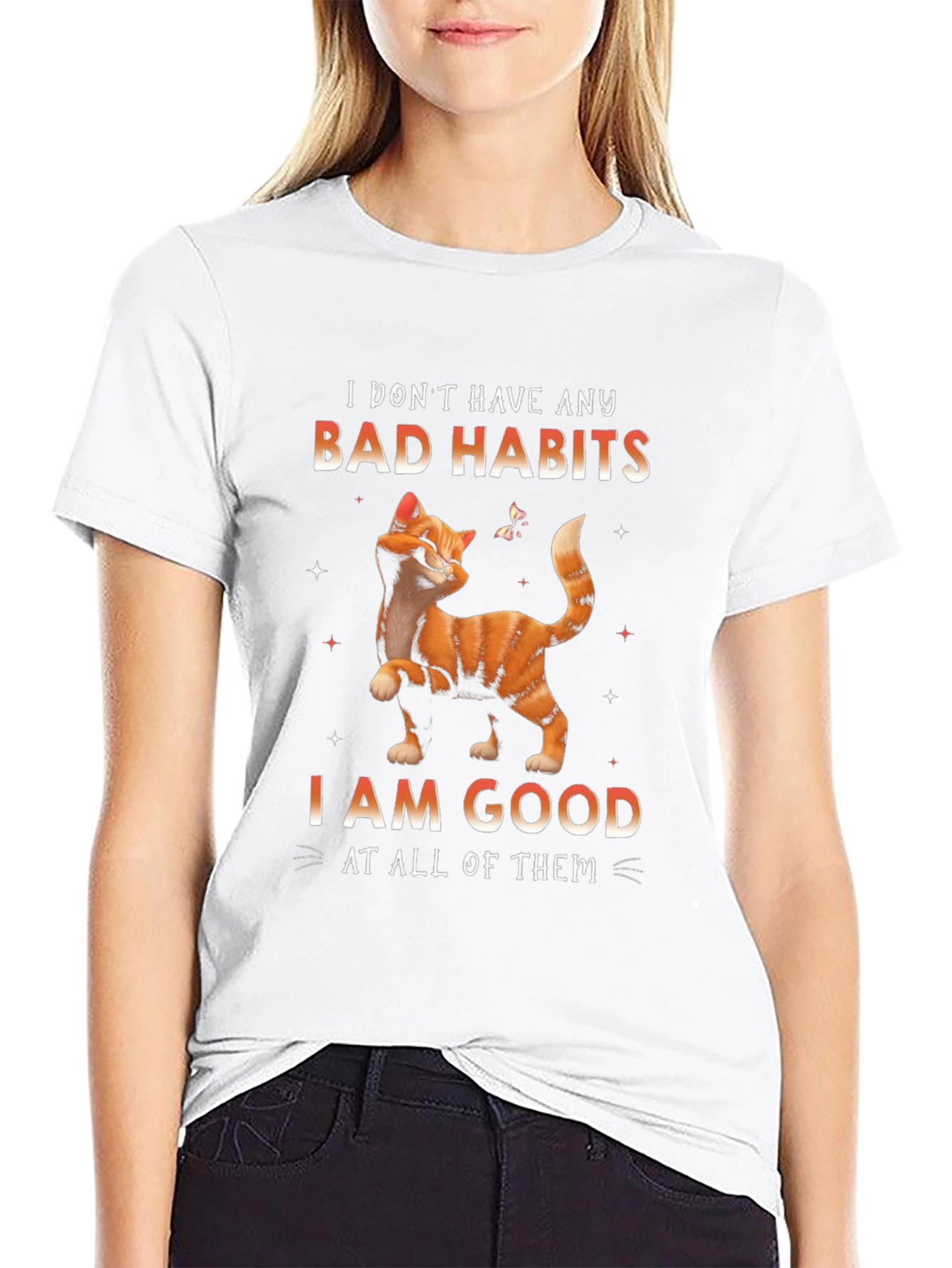 Funny Cat Bad Habits Graphic T-Shirt