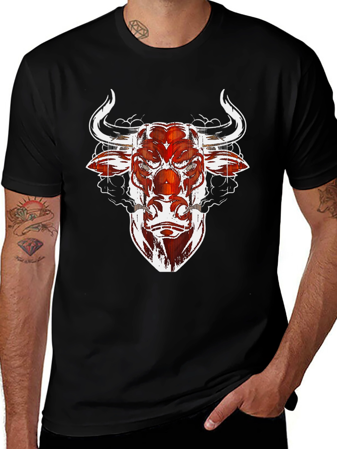 Bull Graphic Tee - Black Cotton Blend
