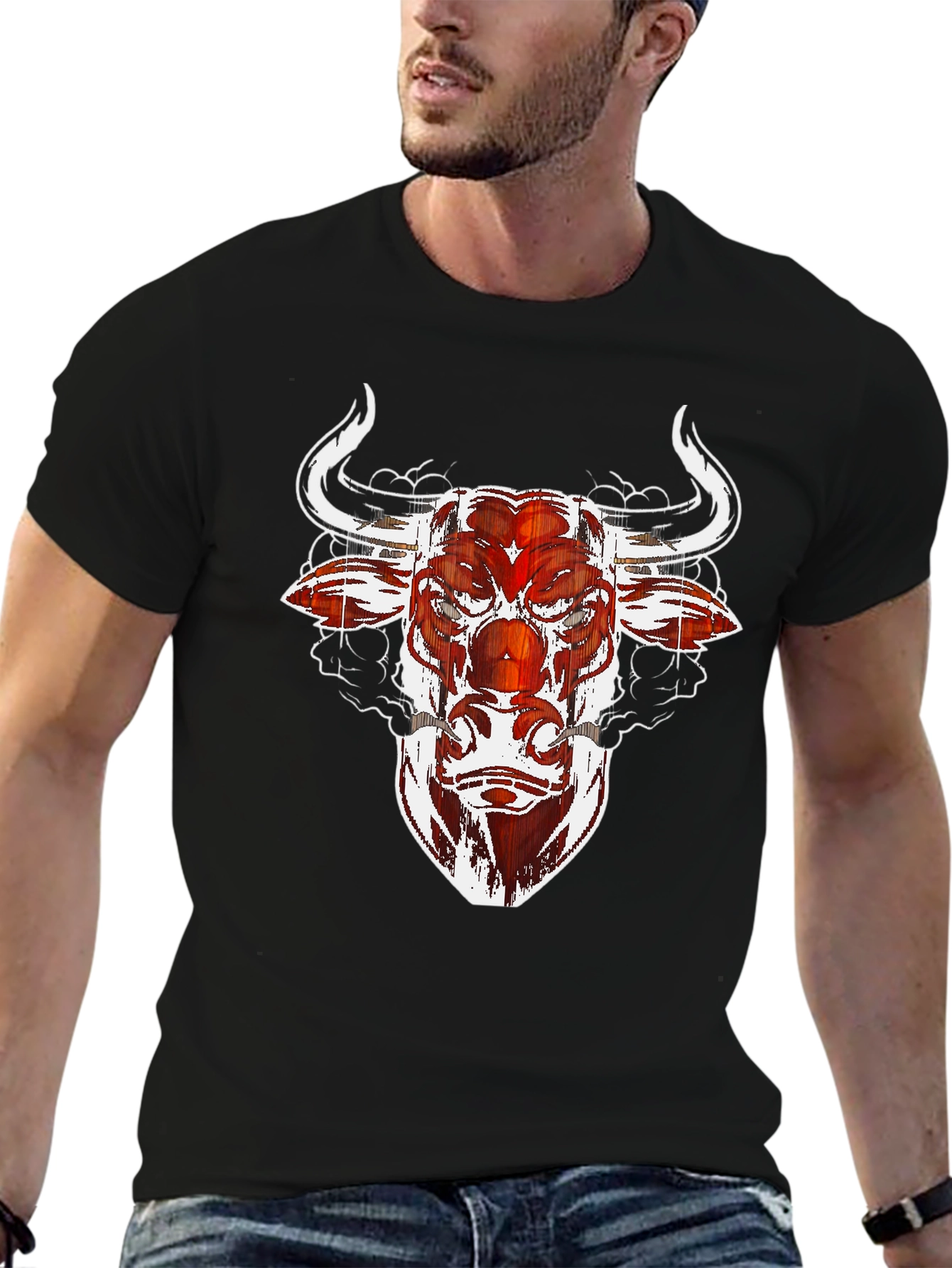 Bull Graphic Tee - Black Cotton Blend