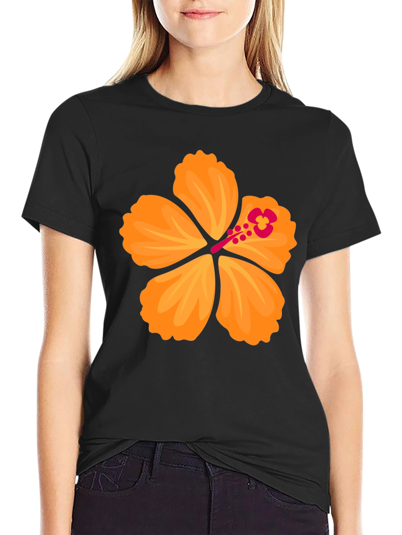 Hibiscus Flower Graphic T-Shirt - Bold Black Tee