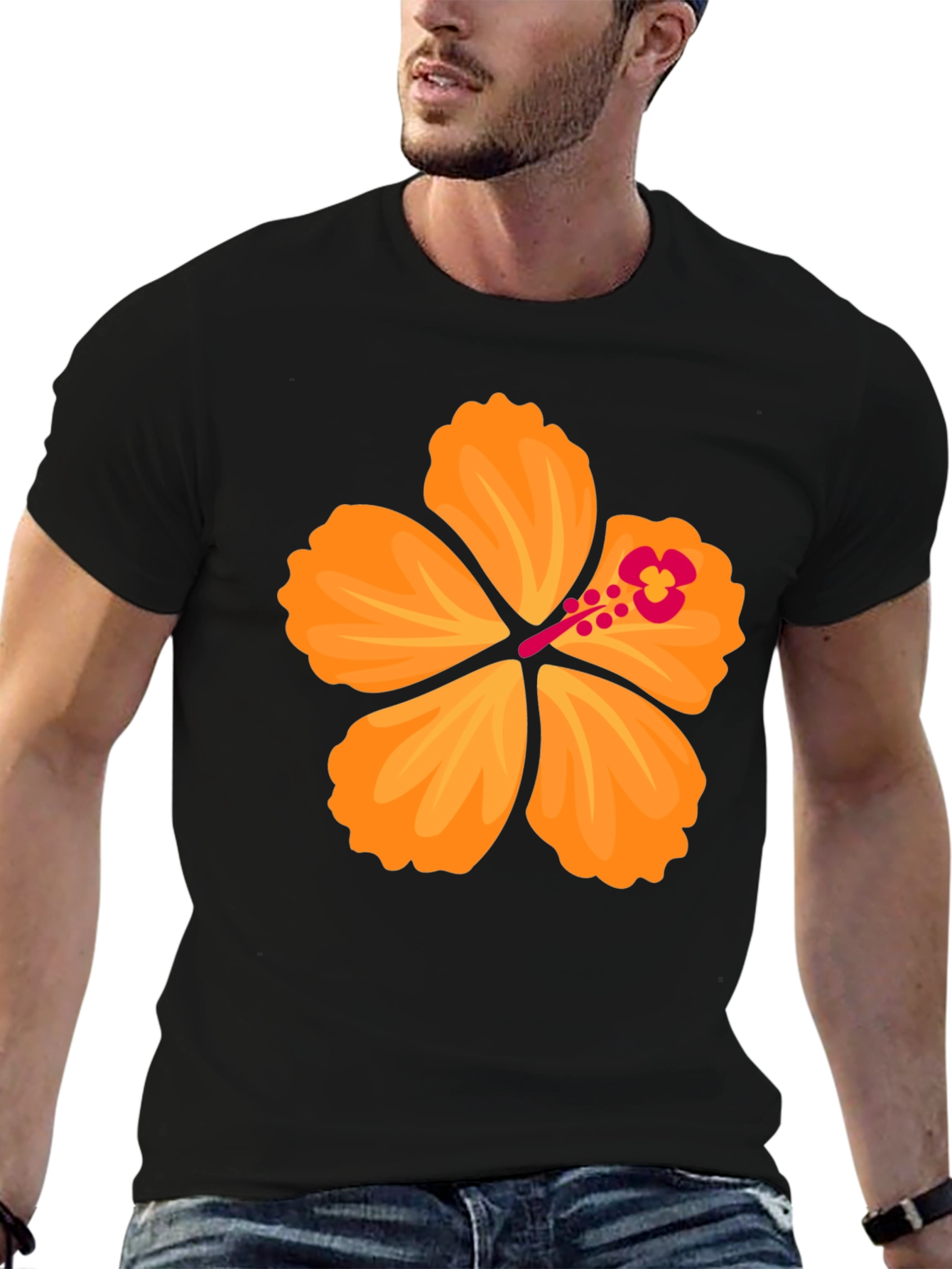 Hibiscus Flower Graphic T-Shirt - Bold Black Tee