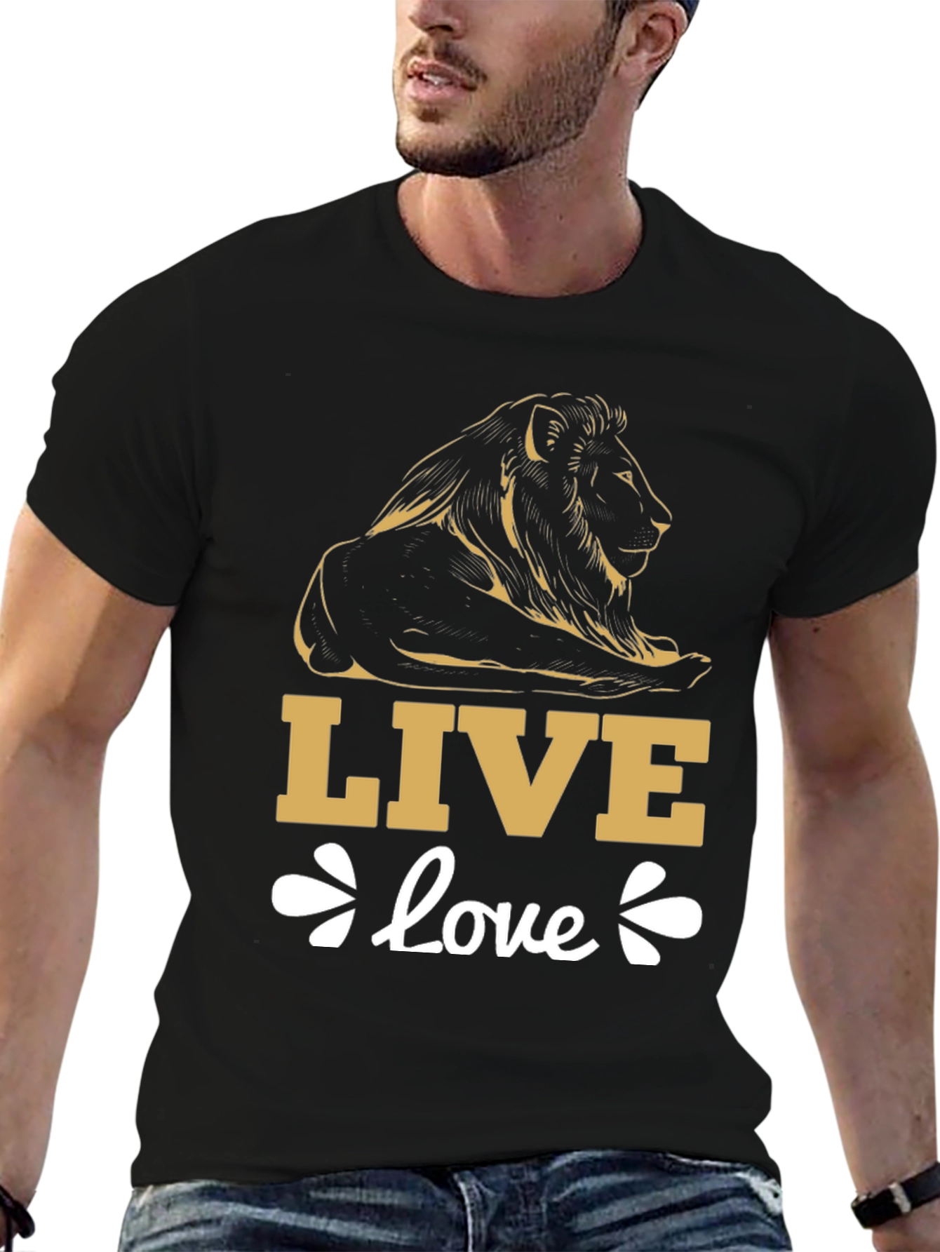 Live Love Lion Graphic Tee - Black Cotton T-Shirt