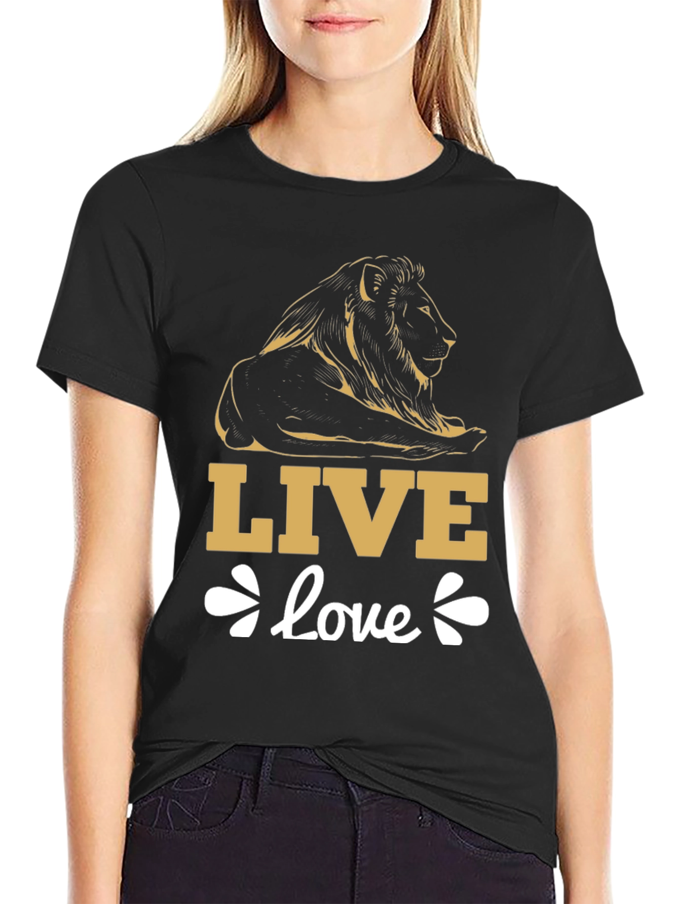 Live Love Lion Graphic Tee - Black Cotton T-Shirt