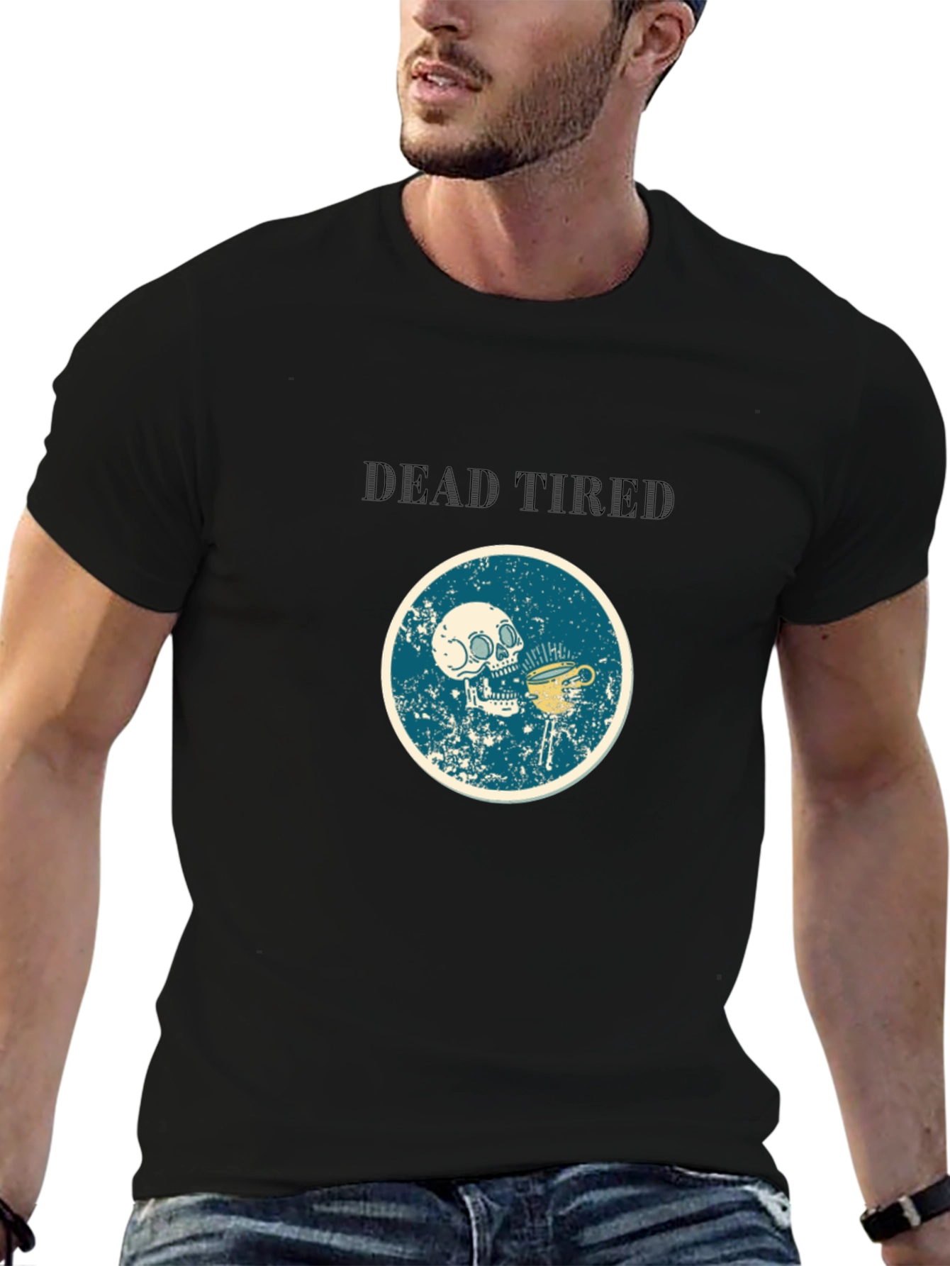 Dead Tired Graphic Tee - Funny Skull Coffee Shirt