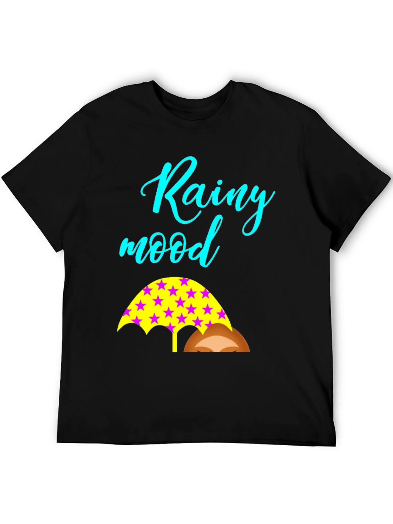 Rainy Mood Black T-Shirt with Umbrella Design