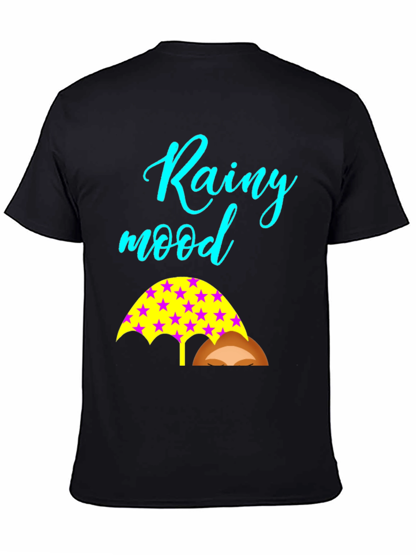 Rainy Mood Black T-Shirt with Umbrella Design
